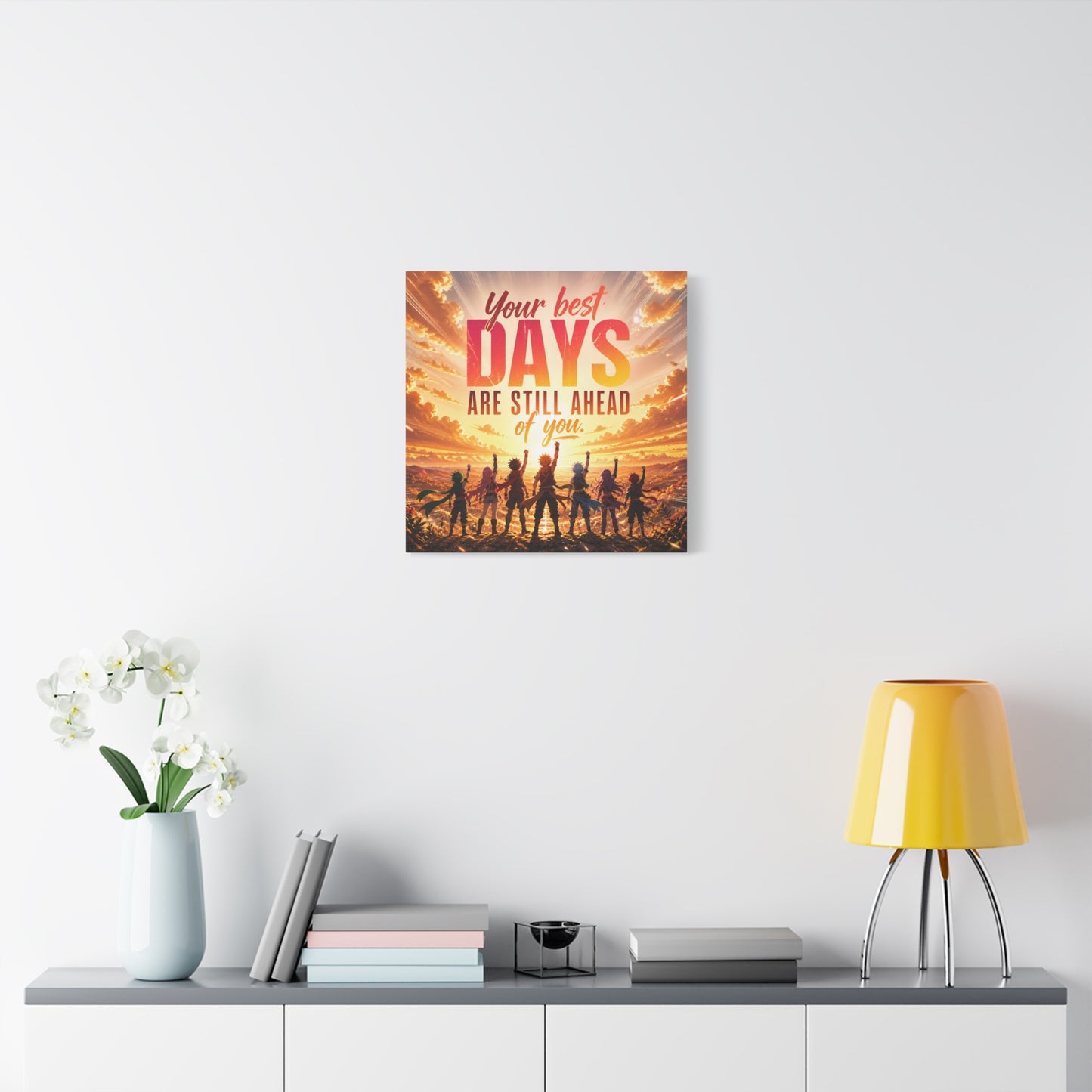 "Your DAYS Are Still Ahead Of You." Anime Quote Canvas Wall Art - Sunset Sky Motivational Poster Print - Contemporary Typography Decor - Bedroom Wall Accent - Ready to Hang - Bedroom Home Decoration