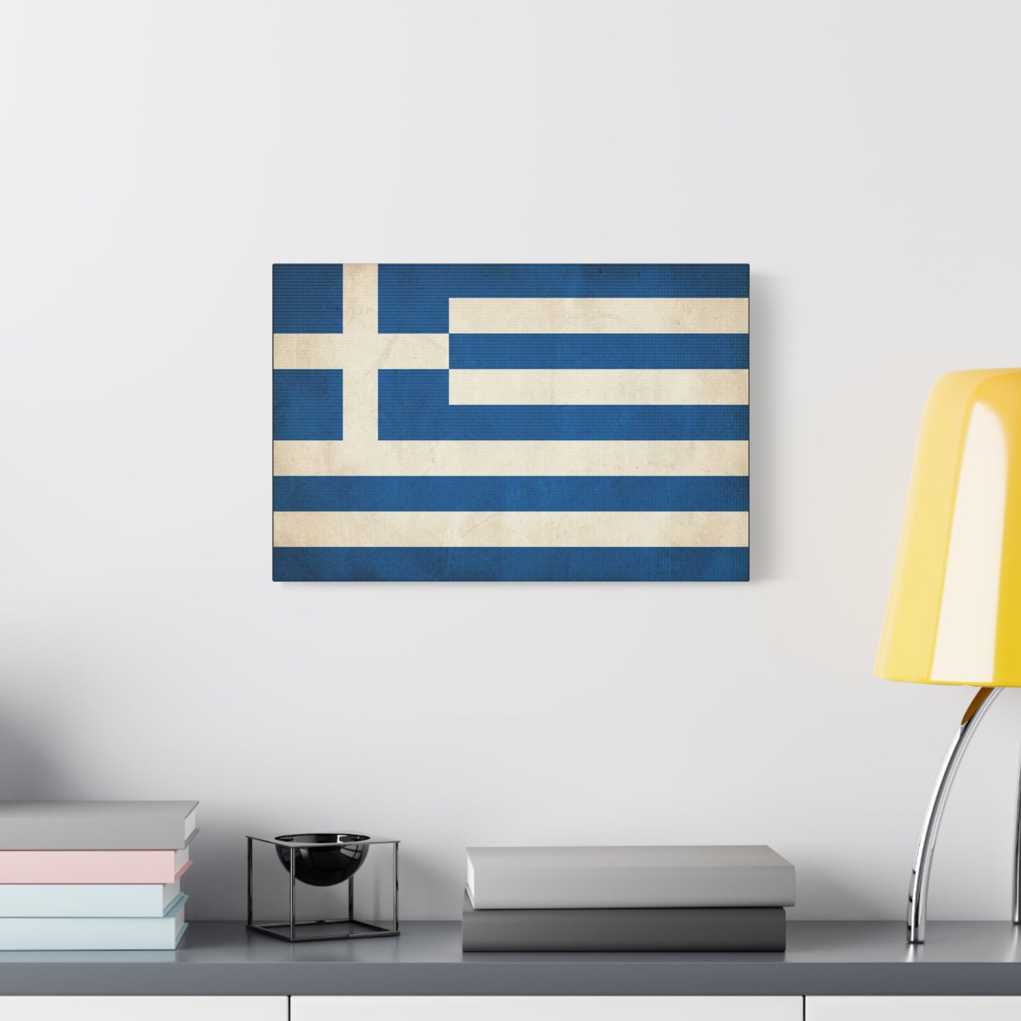 Greek Flag Canvas Wall Art - Vintage Greece National Banner Print, Blue And White Hellenic Stripe Design - Rustic Patriotic Decor - Living Room Wall Decor - Bedroom Home Decoration - Ready to Hang