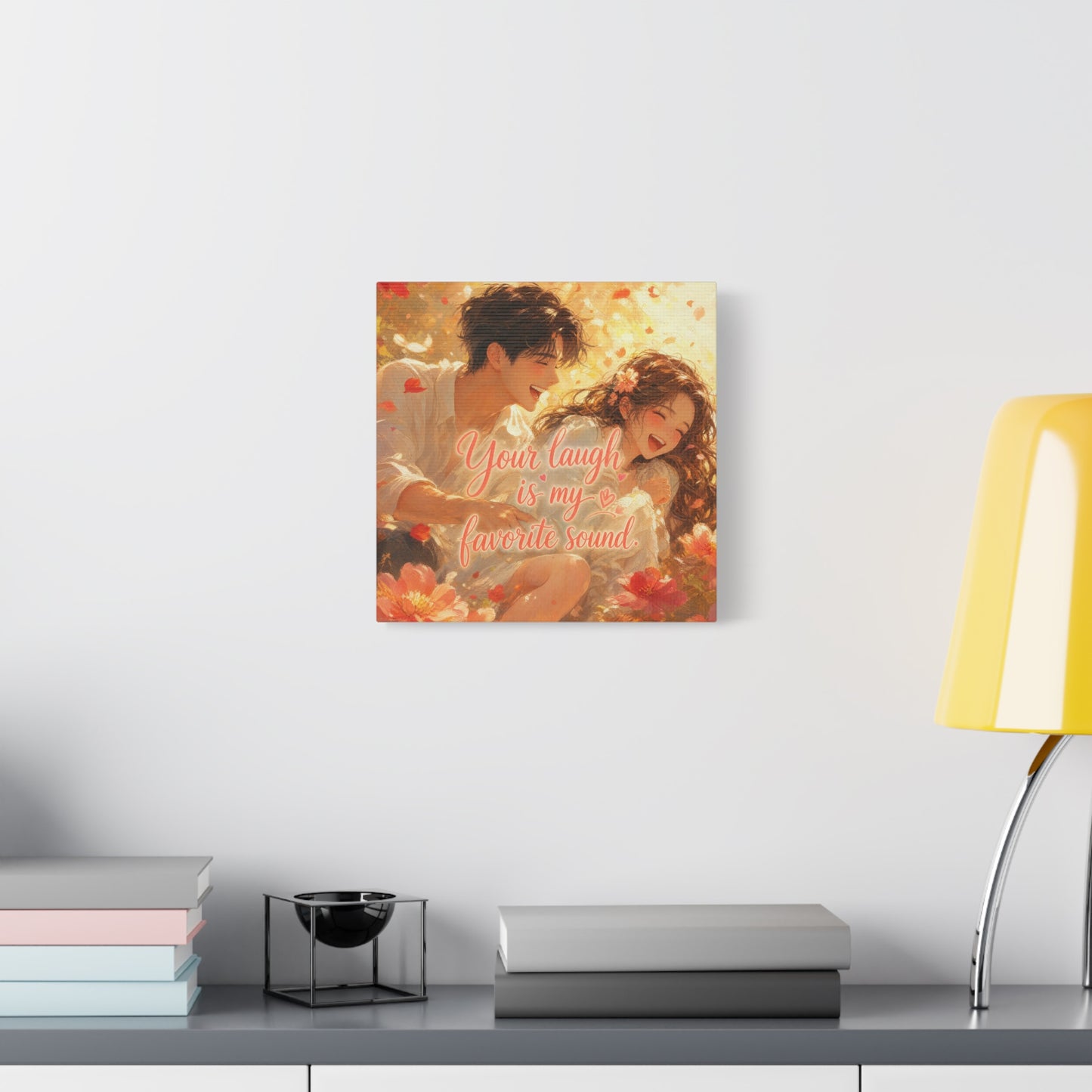 "Your Laugh Is My Favorite Sound" Romantic Couple Canvas Wall Art - Floral Love Quote Print - Warm Golden Painterly Style - Bedroom Wall Decor, Living Room Home Decoration - Bedroom Home Decoration