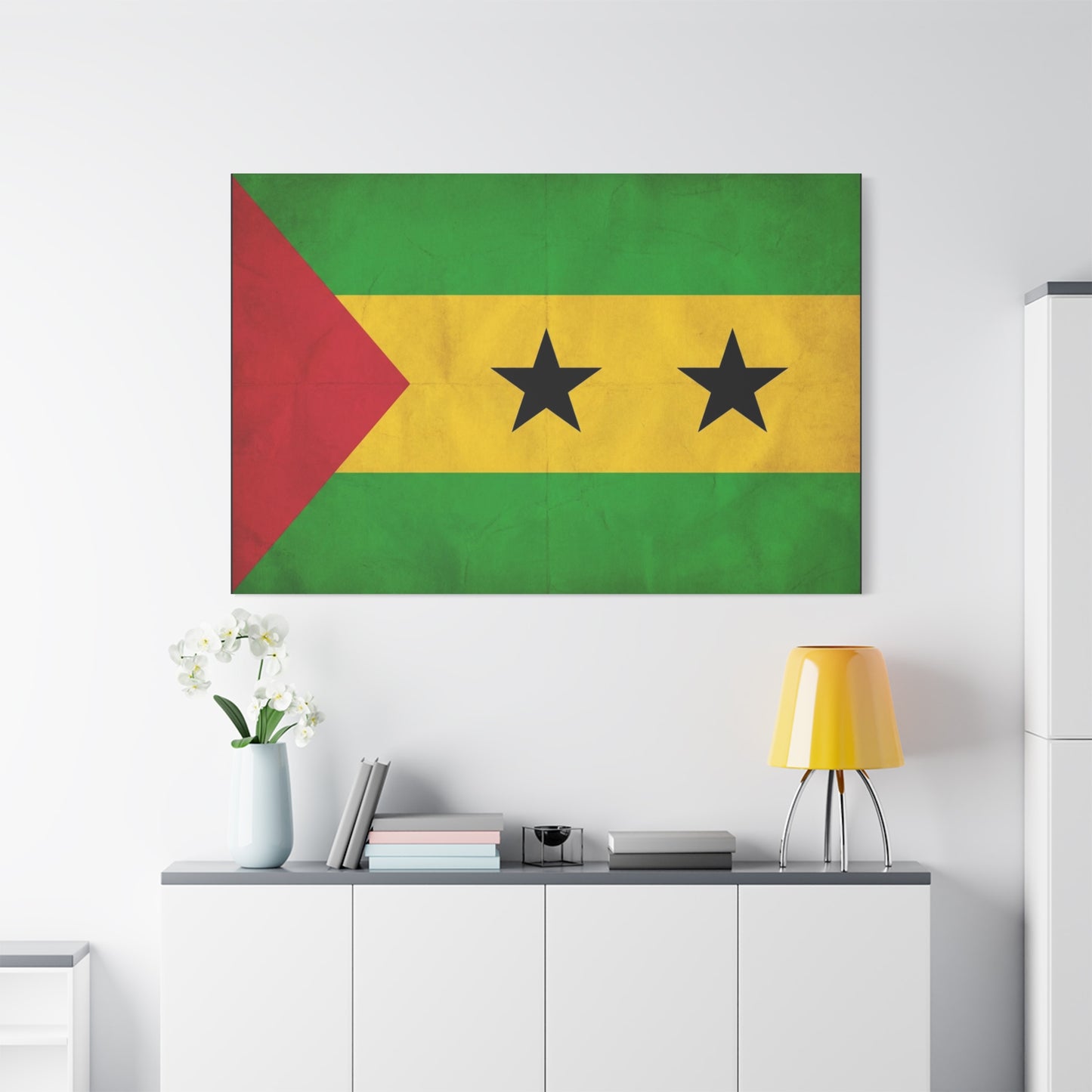 Sao Tome And Principe Flag Canvas Wall Art - National Pride Decor, Vintage Country Banner Print - Green Yellow Red Two Star Design - Living Room Wall Decor - Bedroom Home Decoration - Ready to Hang