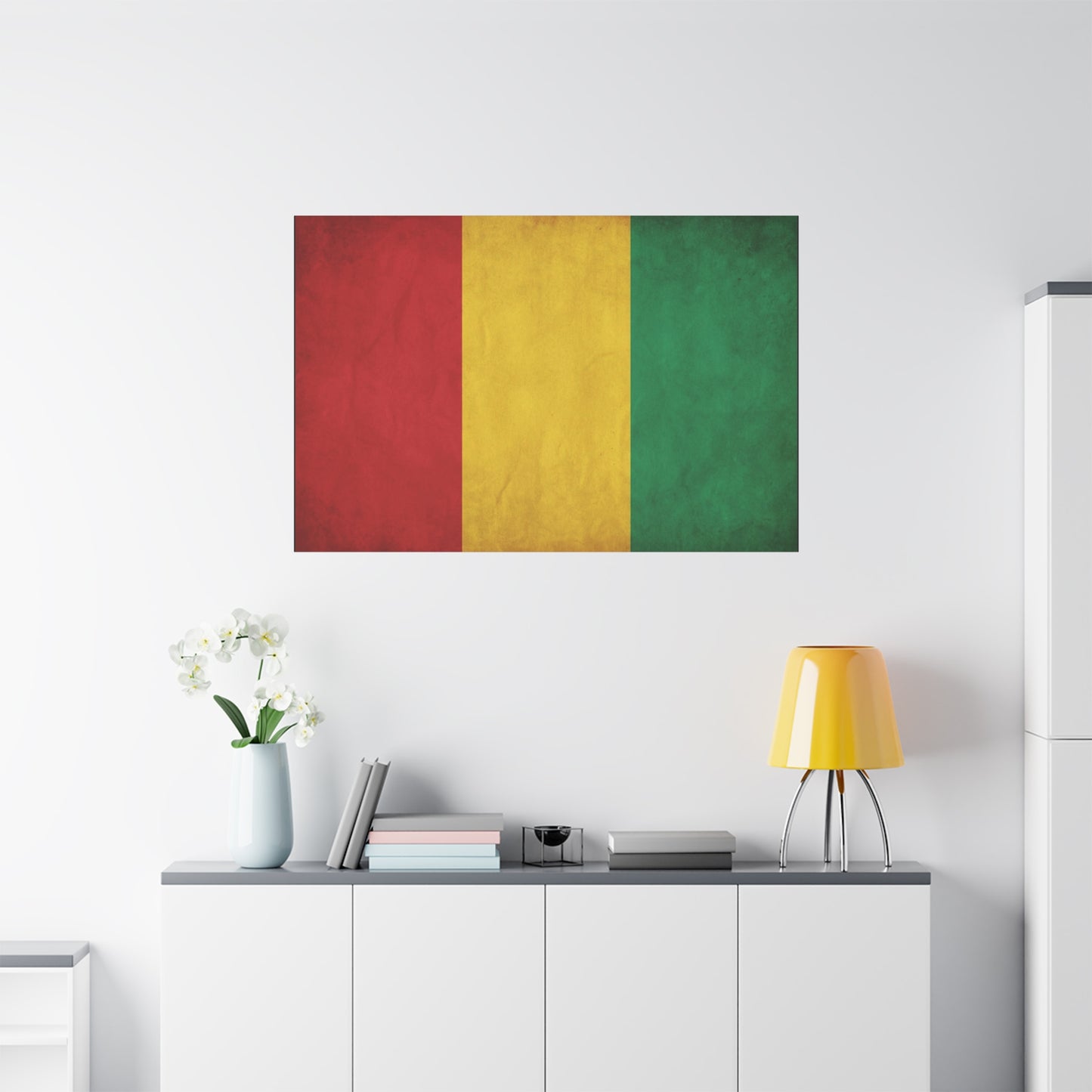 Guinea Flag Canvas Wall Art - Red Yellow Green Tricolor National Print - Vintage Textured Cotton Look - Pan African Style - Living Room Wall Decor - Bedroom Home Decoration - Bedroom Home Decoration