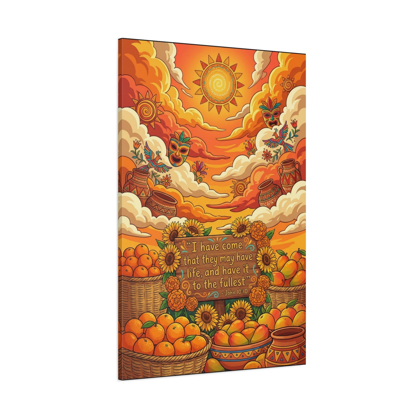 "I Have Come That They May Have Life, And Have It To The Fullest" Canvas Wall Art - John 10:10 Scripture Print, Sunflower Citrus Harvest Decor - Ready to Hang - Living Room Wall Decor - HP Latex Print