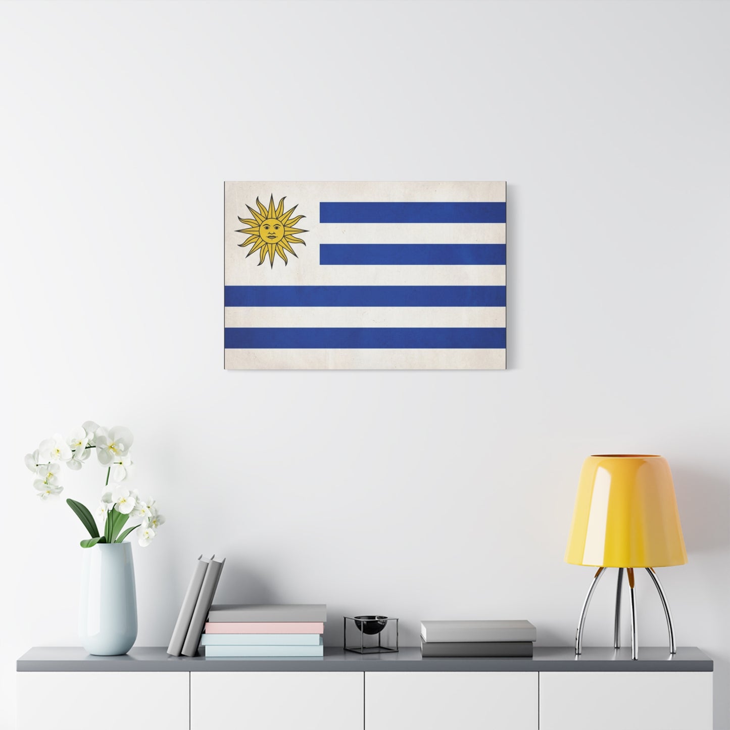 Uruguay Flag Canvas Wall Art - Blue White Stripes Sun Of May Patriotic Print - Vintage National Pride Decor - Living Room Wall Decor, Bedroom Home Decoration - Bedroom Home Decoration - Ready to Hang