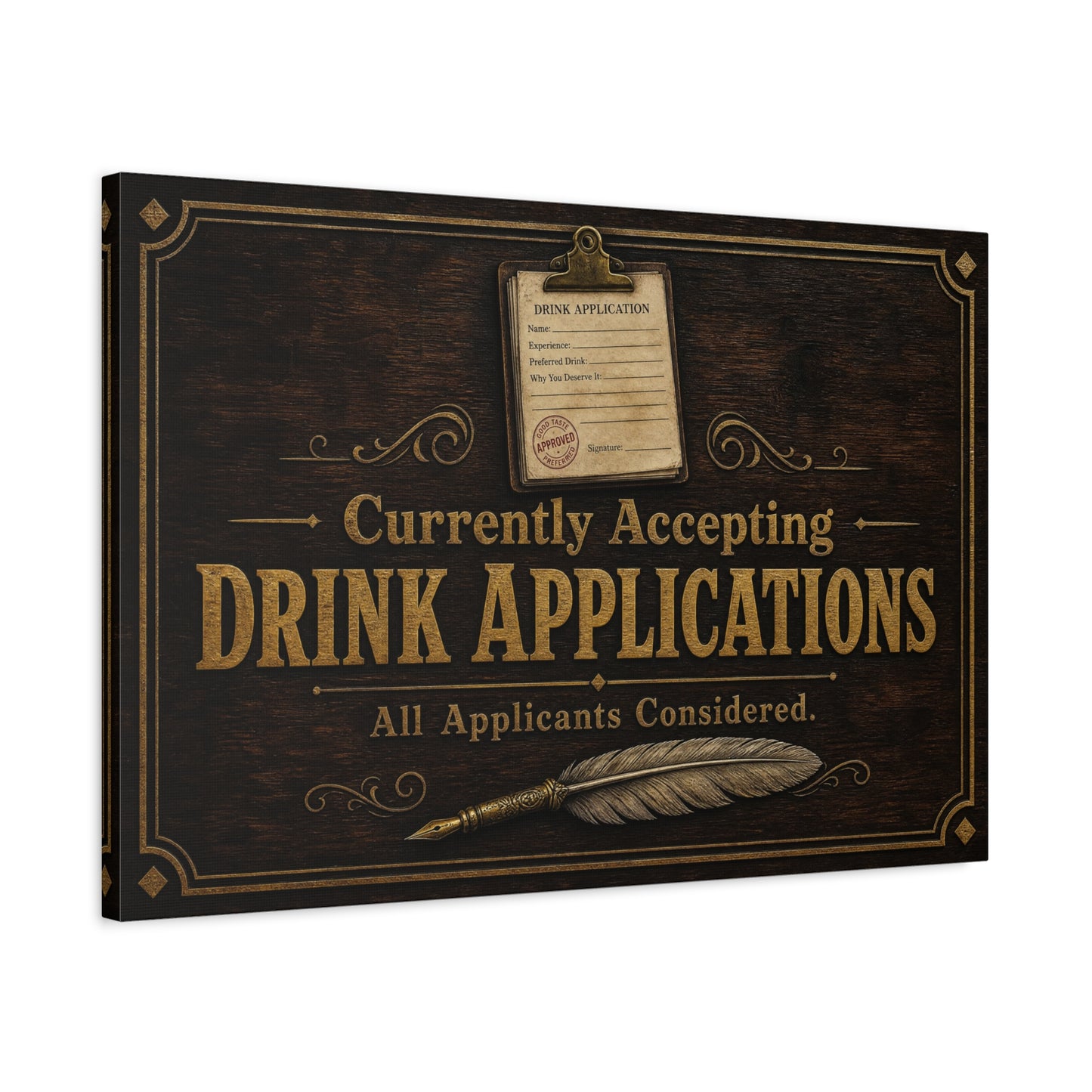 "Currently Accepting Drink Applications" Funny Canvas Wall Art - Vintage Bar Sign Quote, Rustic Brown Typography Decor - Humorous Pub Wall Hanging - Cocktail Lounge Decor - Speakeasy Style Sign