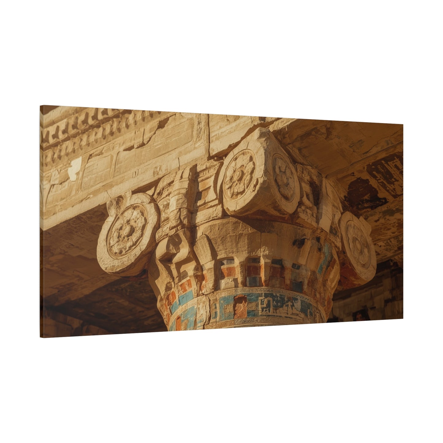 Ancient Egyptian Temple Column Canvas Wall Art - Architectural Art Print, Sandstone Carved Capital, Warm Desert Tones, Traditional Style - Living Room Wall Decor - Bedroom Home Decoration