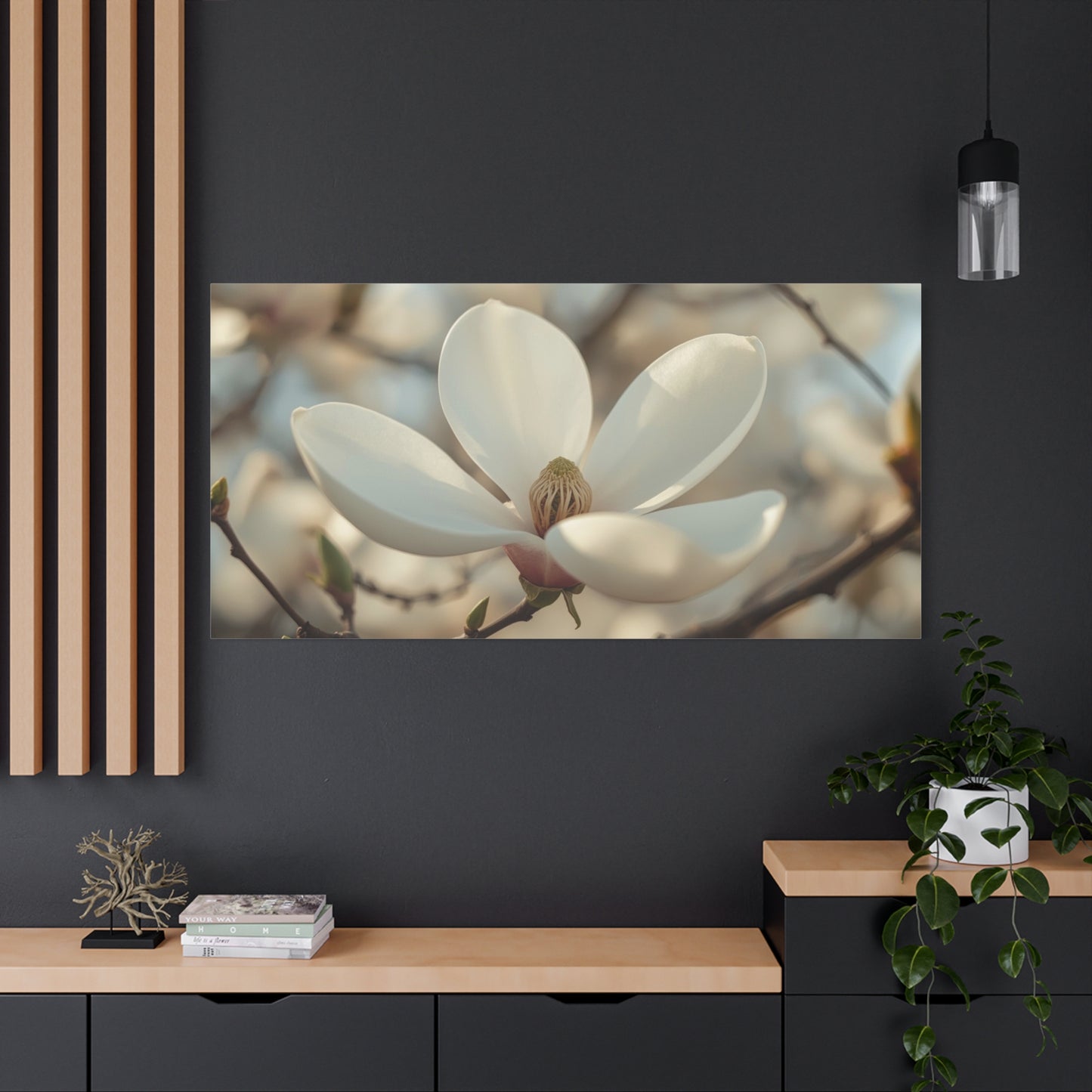 White Magnolia Flower Canvas Wall Art - Soft Botanical Art Print, Cotton Canvas Print - Traditional Style, Bedroom Wall Decor, Living Room Home Decoration, Office Art Accent - Modern Farmhouse Style