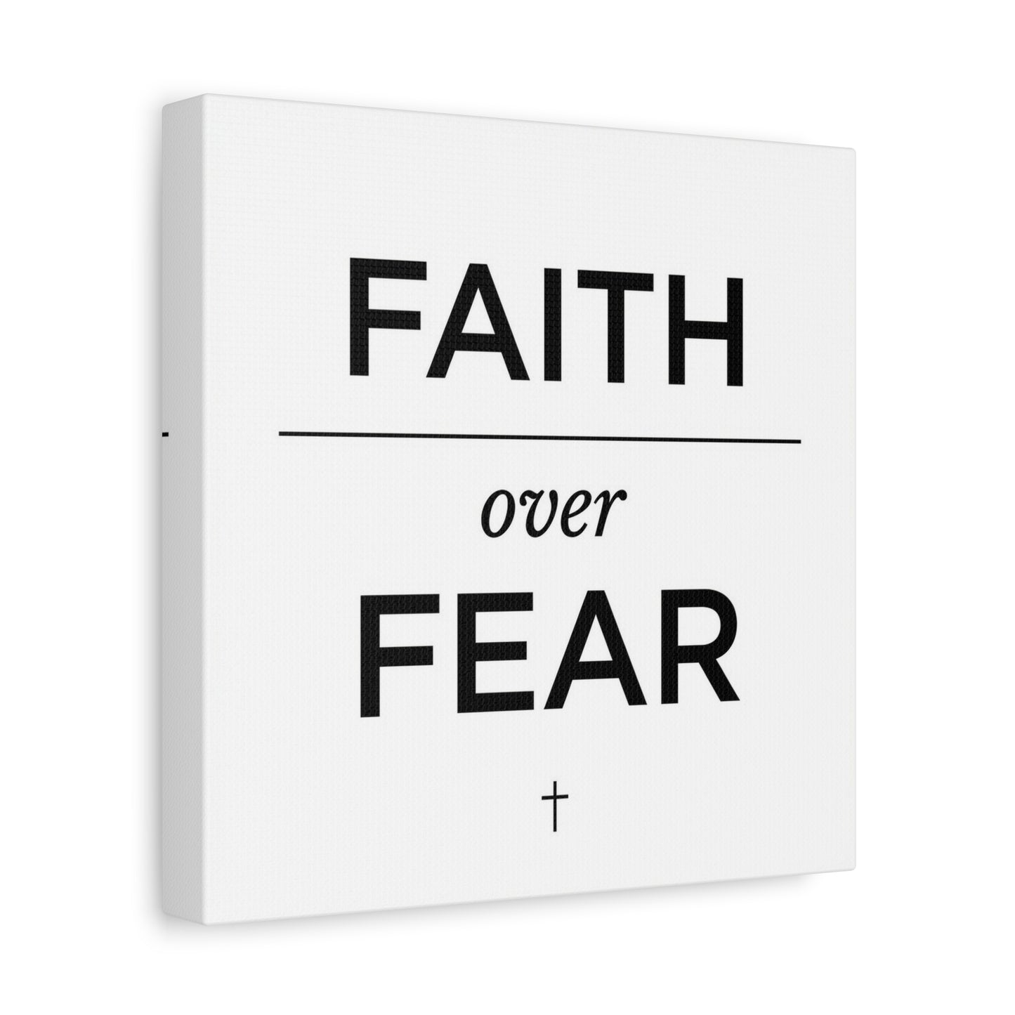 "Faith Over Fear" Christian Canvas Wall Art - Minimalist Bible Verse Cross Print, Black And White Typography Decor - Modern Farmhouse Style - Living Room Bedroom Office Wall Decor