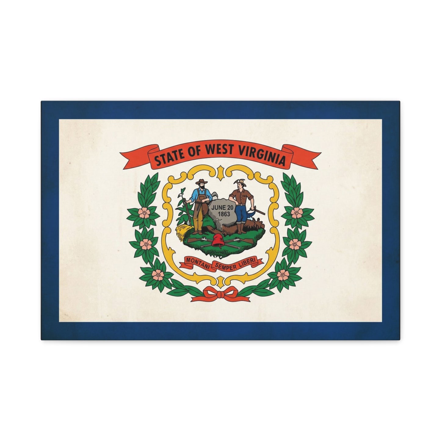 "State Of West Virginia" Flag Canvas Wall Art - Vintage State Seal Print, June 20 1863, Montani Semper Liberi - Patriotic Heritage Decor - Living Room Home Decoration - Office Wall Art - Ready to Hang