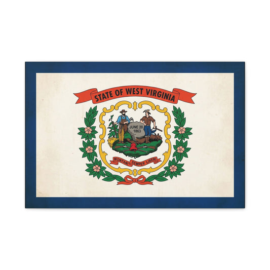 "State Of West Virginia" Flag Canvas Wall Art - Vintage State Seal Print, June 20 1863, Montani Semper Liberi - Patriotic Heritage Decor - Living Room Home Decoration - Office Wall Art - Ready to Hang