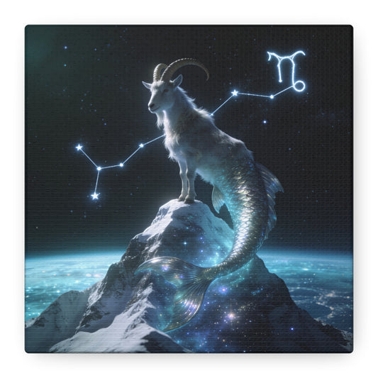Capricorn Zodiac Canvas Wall Art - Celestial Sea Goat Constellation, Surreal Night Sky, Matte Canvas Print, Modern Fantasy Style, Bedroom Home Decoration, Office Wall Decor Accent - Ready to Hang