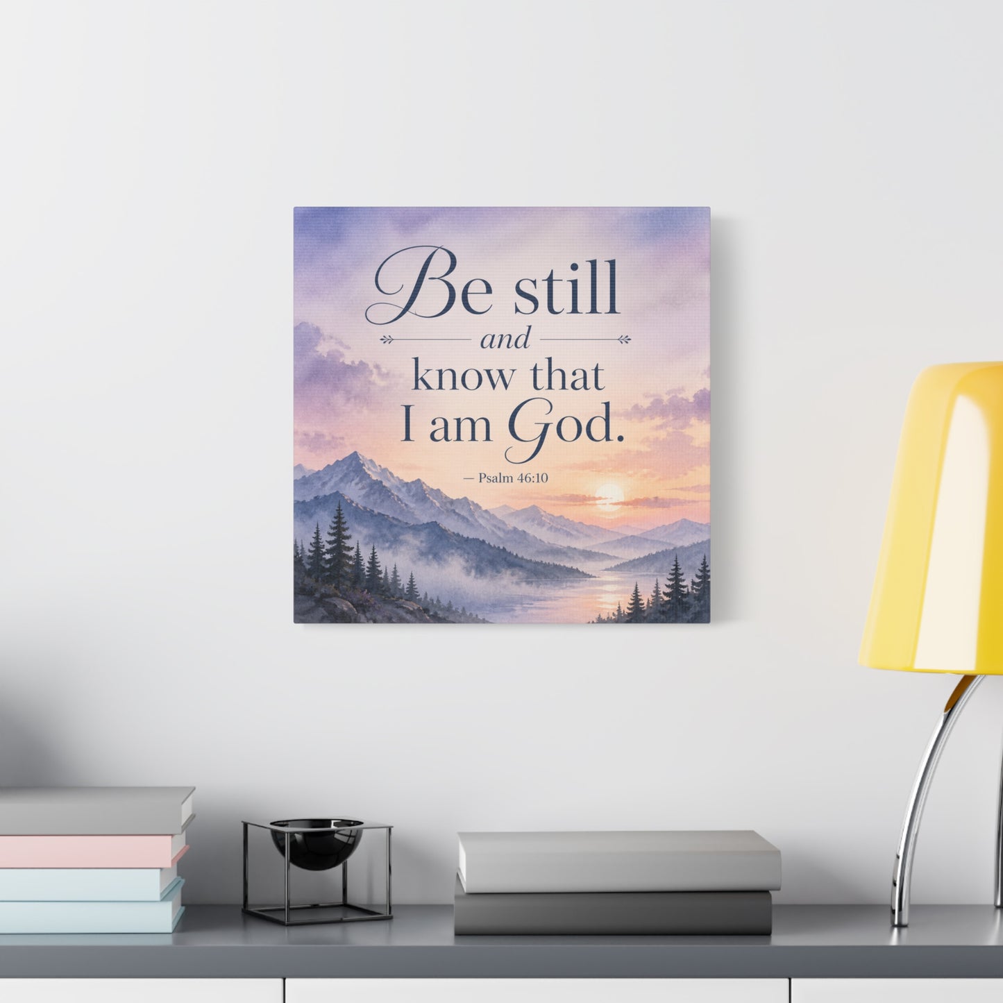 "Be Still And Know That I Am God. - Psalm 46:10" Scripture Canvas Wall Art - Mountain Sunrise Bible Verse Decor - Traditional Christian Home Accent - Bedroom Living Room Decoration - Office Wall Art