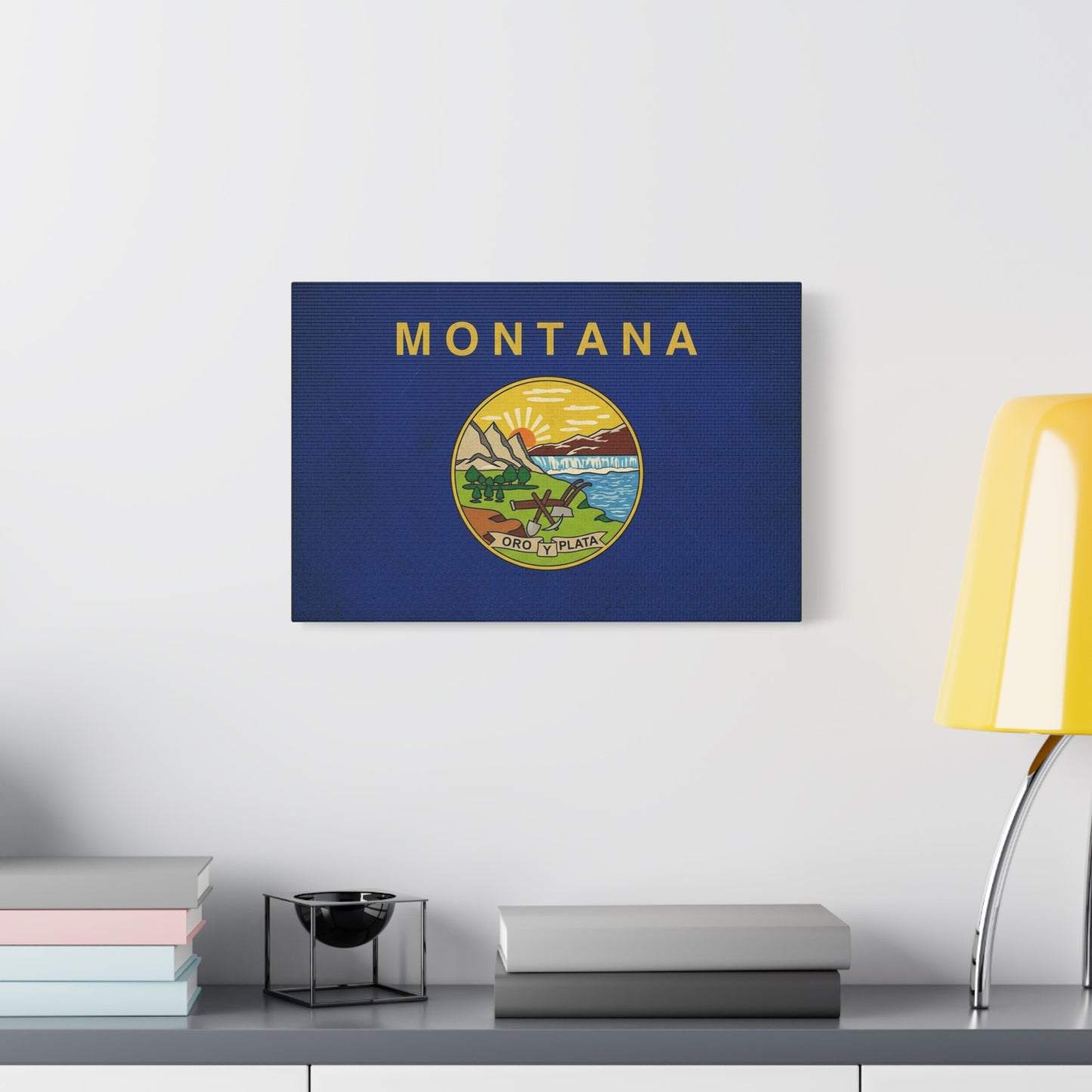 "Montana" State Flag Canvas Wall Art - Oro Y Plata Vintage Flag Print, Blue Western Decor - Rustic Americana Style - Living Room Wall Decor, Office Art - Bedroom Home Decoration - Ready to Hang