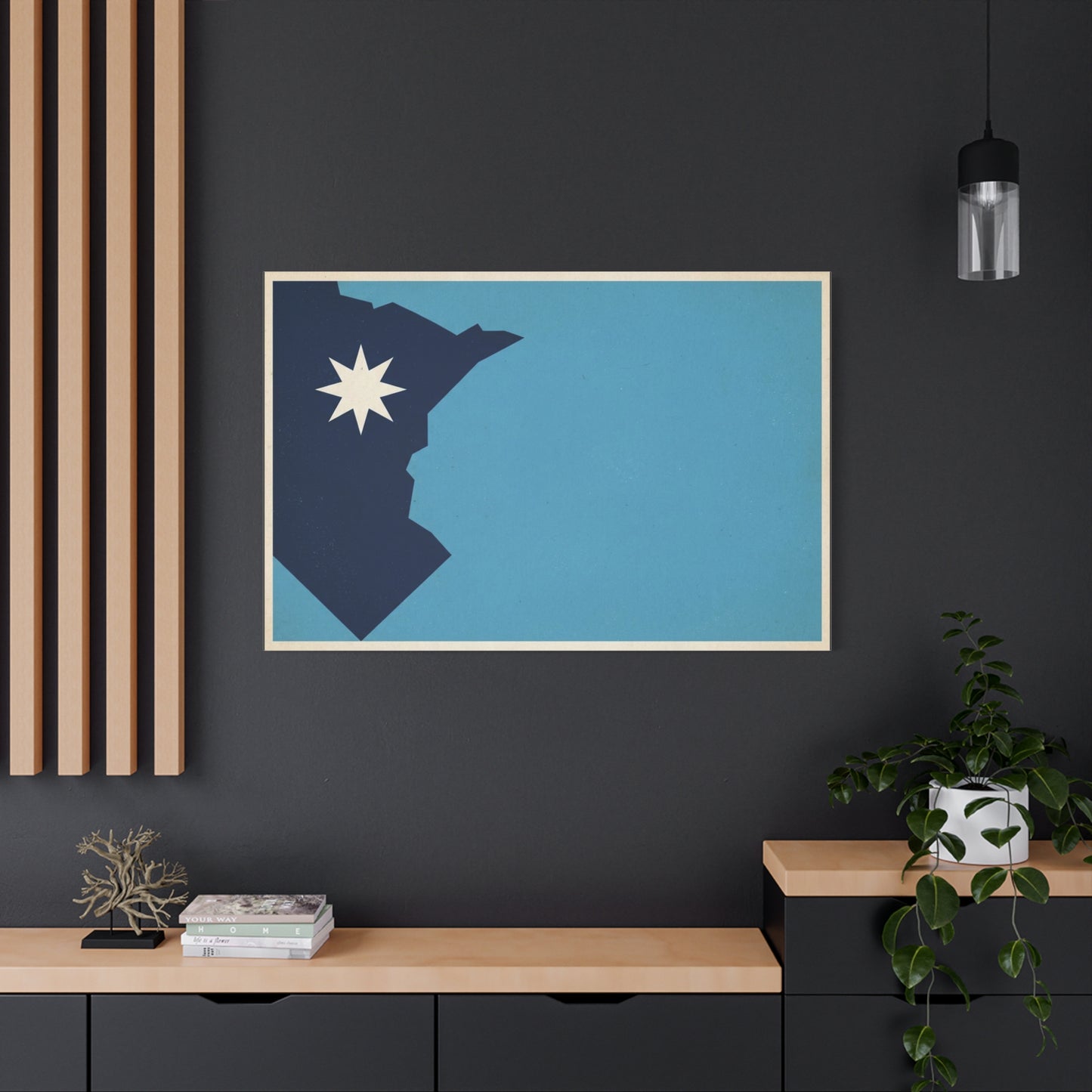 Minnesota State Silhouette Canvas Wall Art - Blue North Star Print, Vintage Minimalist Decor - Modern Graphic Artwork - Living Room Wall Decor - Modern Farmhouse Style - Bedroom Home Decoration