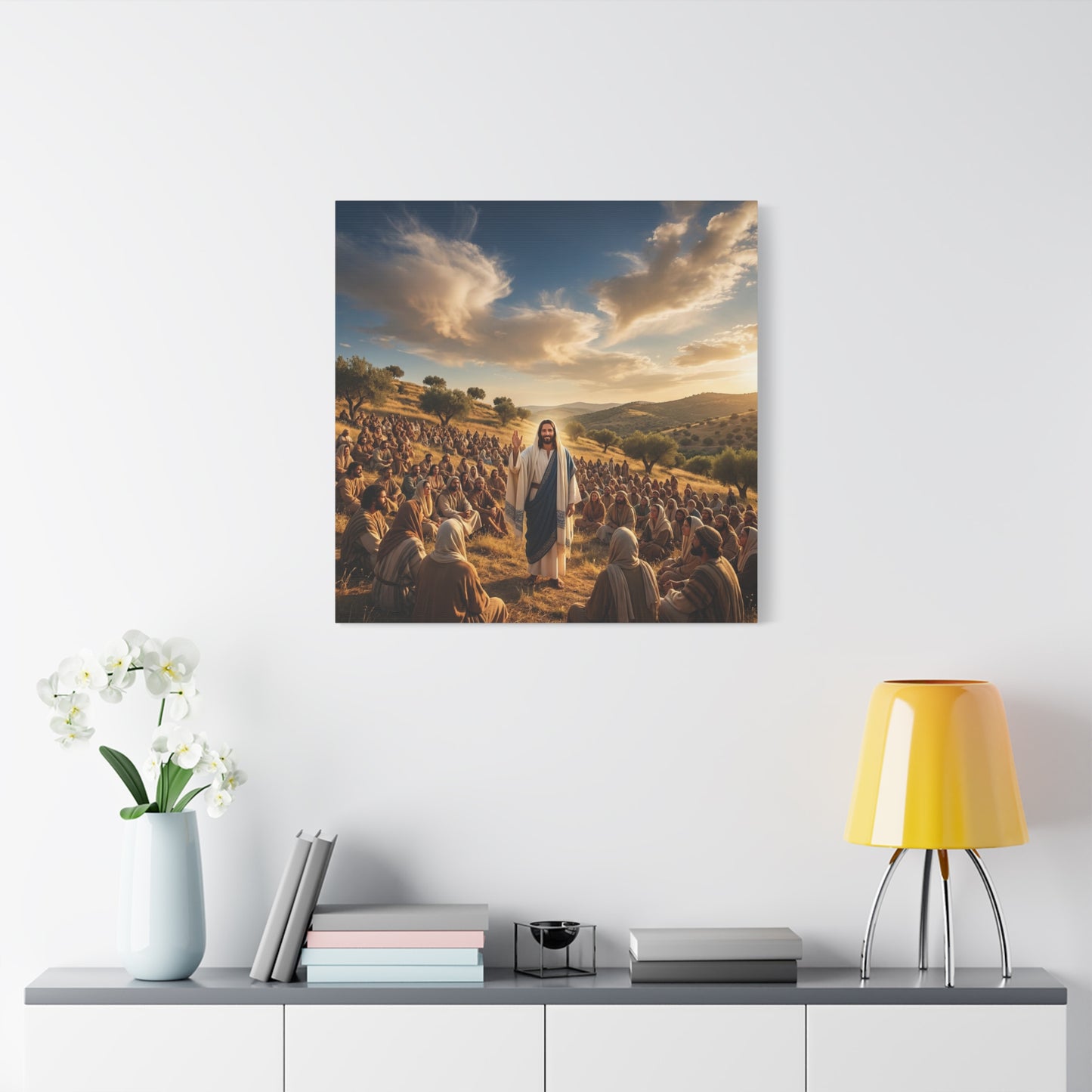 Jesus Teaching Multitude Canvas Wall Art - Biblical Hillside Sermon Scene, Christian Wall Decor - Matte Cotton Print, Traditional Style - Living Room Home Decoration, Office Art - Ready to Hang