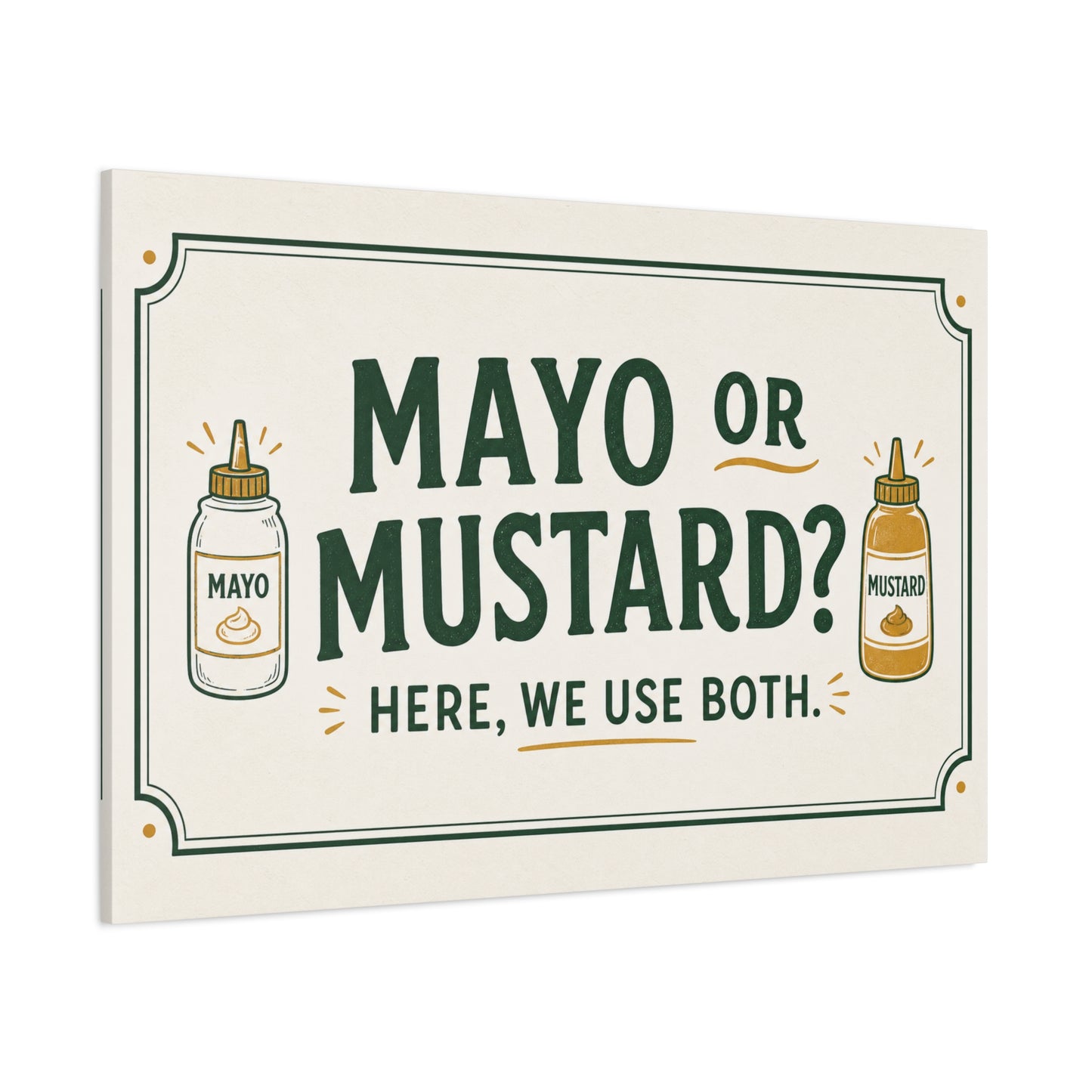 "Mayo Or Mustard Here, We Use Both." Funny Kitchen Canvas Wall Art - Condiment Quote Print, Retro Typography Food Decor, Farmhouse Dining Room Decoration - Living Room Wall Decor - Ready to Hang