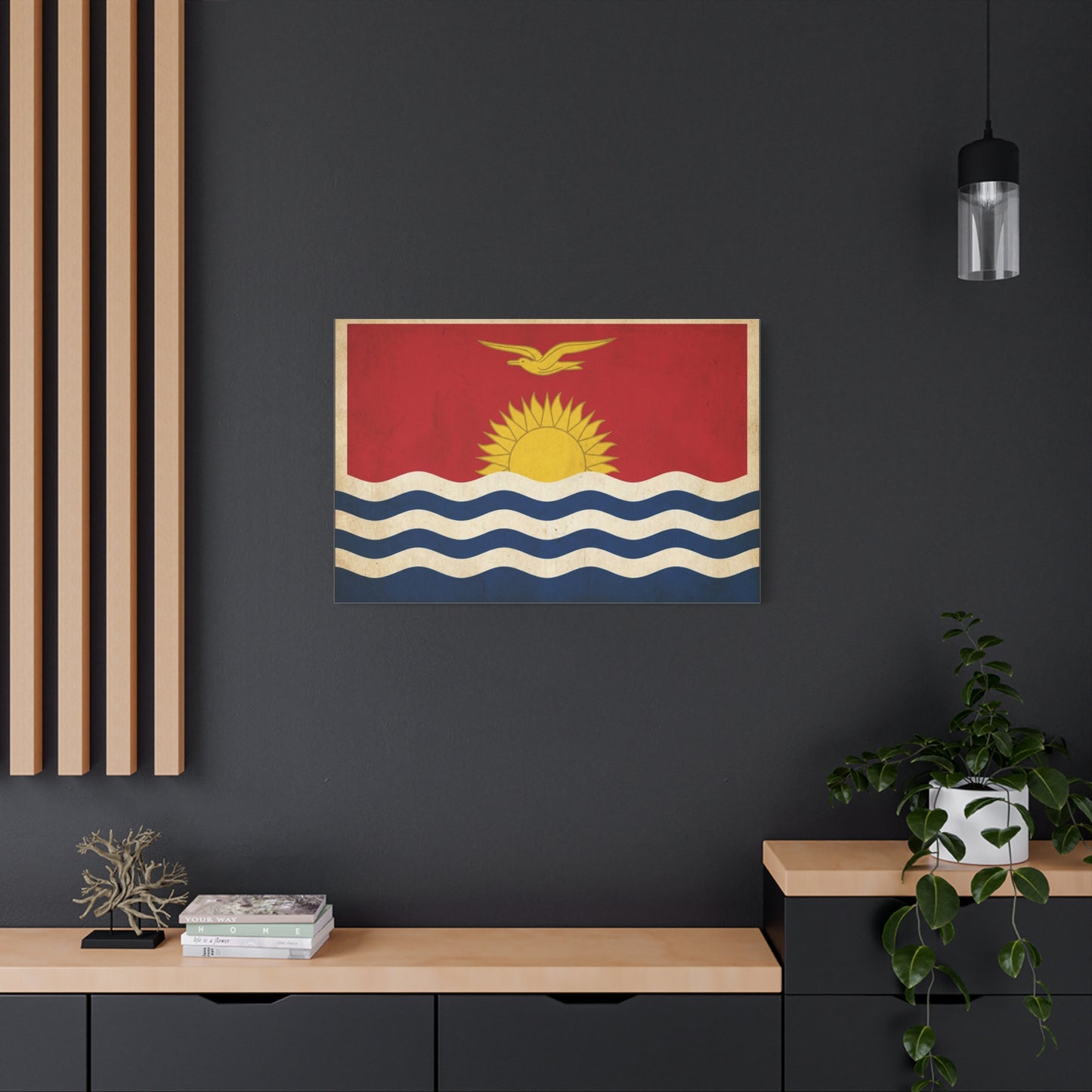 Kiribati Flag Canvas Wall Art - Vintage Island Nation Sun Bird Waves Print - Patriotic Red Gold Blue Coastal Style - Living Room Wall Decor, Office Art, Dorm Decoration - Bedroom Home Decoration
