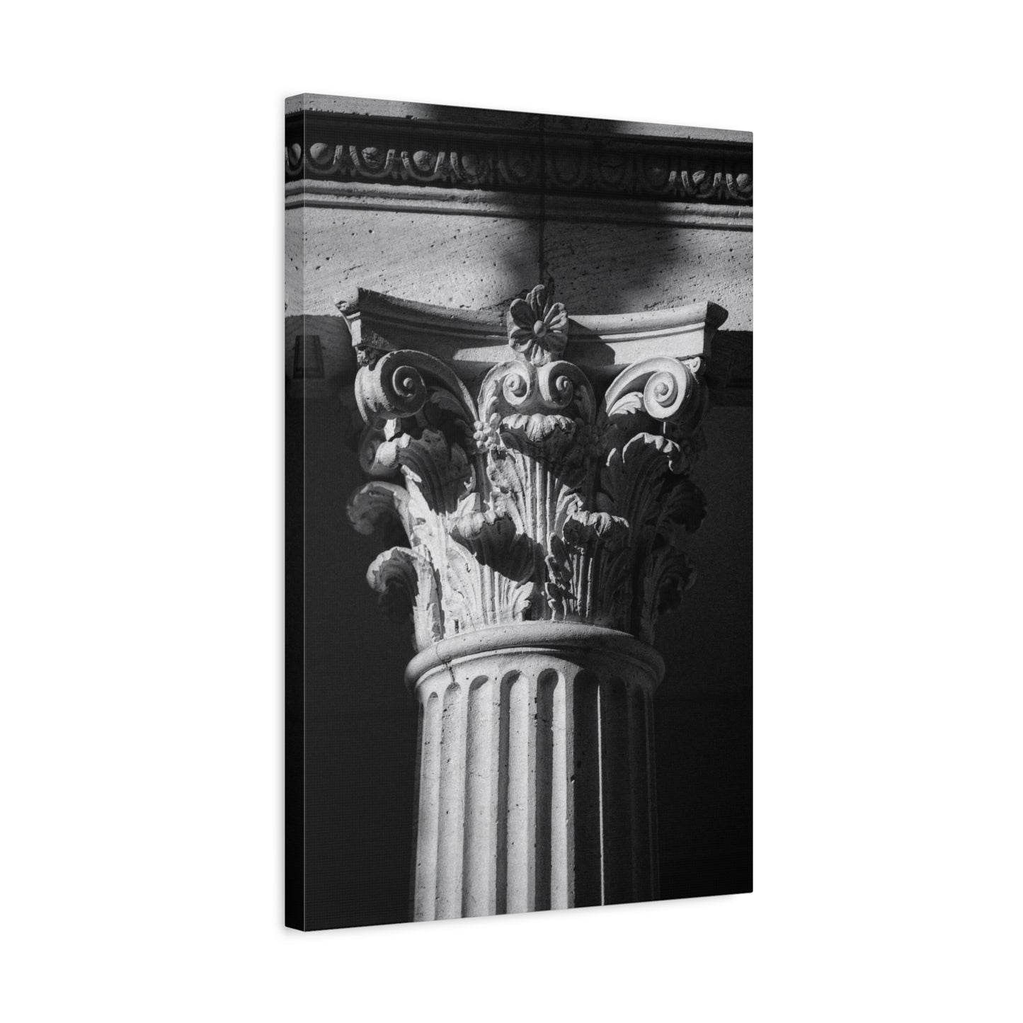 Black And White Corinthian Column Canvas Wall Art - Architectural Art Print, Dramatic Light, Matte Cotton Decor - Modern Minimalist Living Room Wall Decor, Office Art - Bedroom Home Decoration