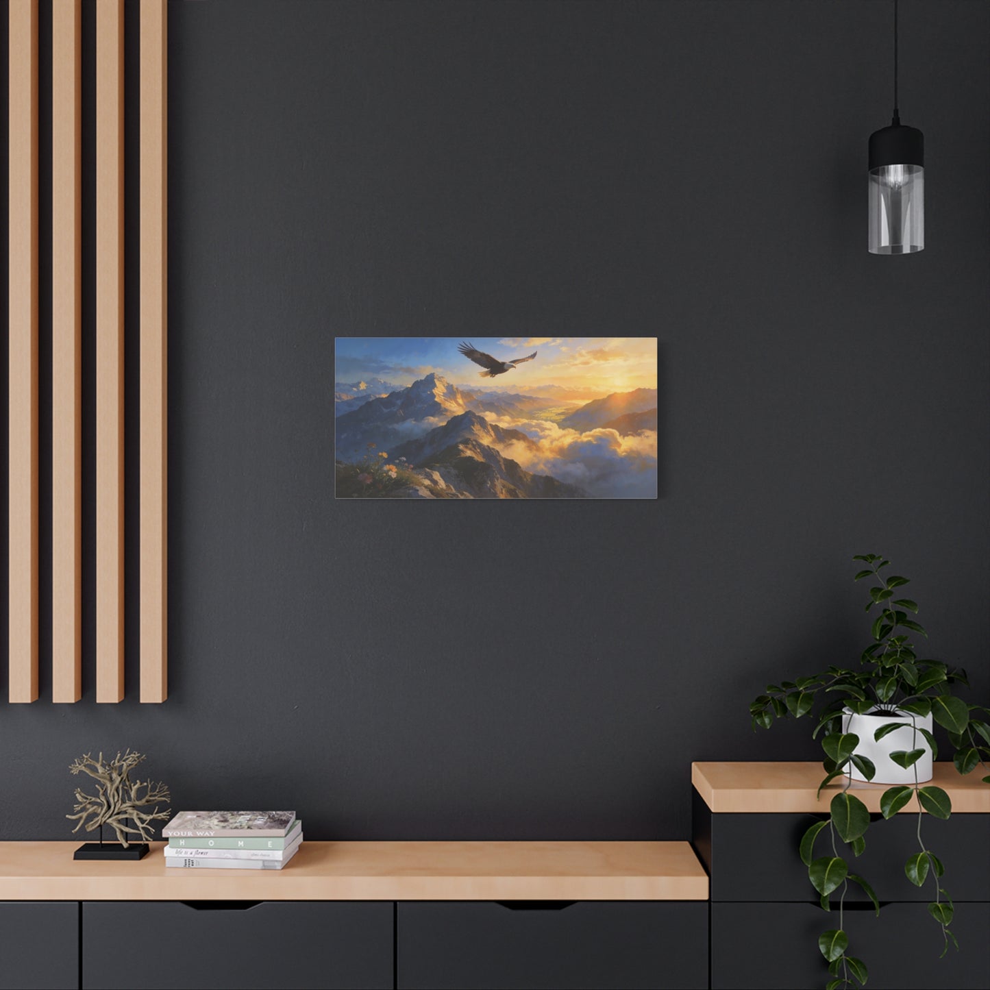 Bald Eagle Canvas Wall Art Mountain Sunrise Landscape - Golden Sky Alpine Peaks, Dramatic Wildlife Vista - Matte Finish Canvas Print - Living Room Wall Decor, Office Art Accent - Ready to Hang