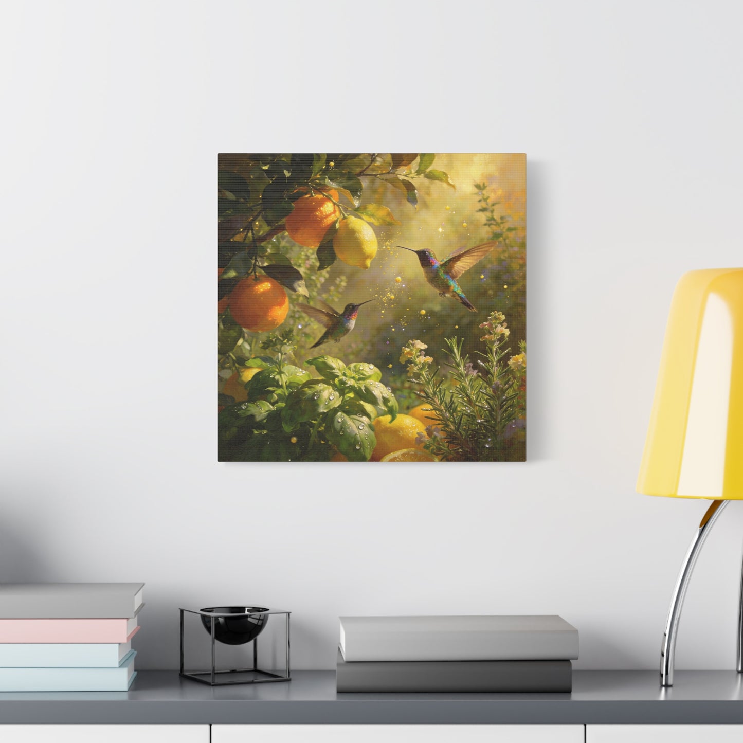 Hummingbird Citrus Canvas Wall Art - Lemon Orange Botanical Garden Print - Golden Light, Nature Home Decor, Living Room Wall Decor, Bedroom Home Decoration, Matte Finish Canvas - Cozy Reading Nook Art