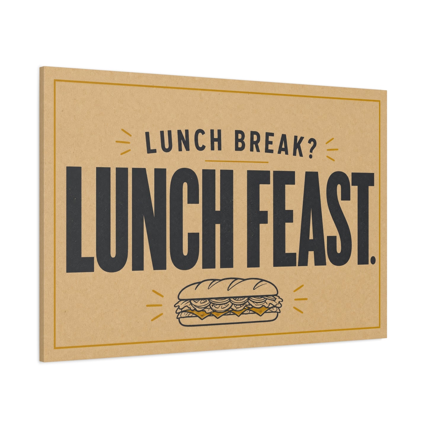 "Lunch Break Lunch Feast." Typography Canvas Wall Art - Vintage Humor Decor - Retro Deli Sandwich Illustration - Farmhouse Accent - Office Breakroom Wall Hanging - Ready to Hang - Sandwich Shop Sign