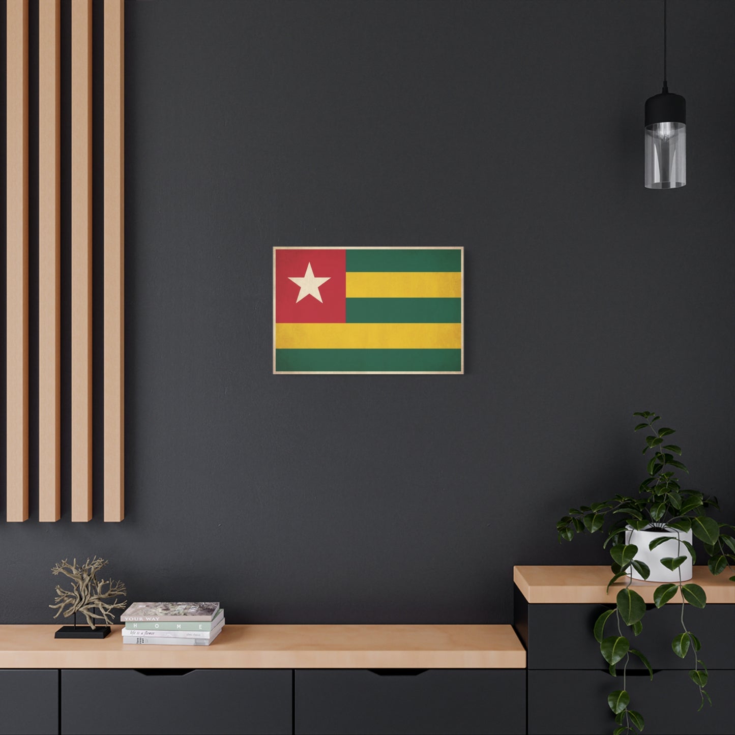Togo Flag Canvas Wall Art - Vintage National Flag Print, Green Yellow Red Star Decor - Cultural Heritage Style - Living Room Wall Decor, Office Art - Bedroom Home Decoration - Bedroom Home Decoration