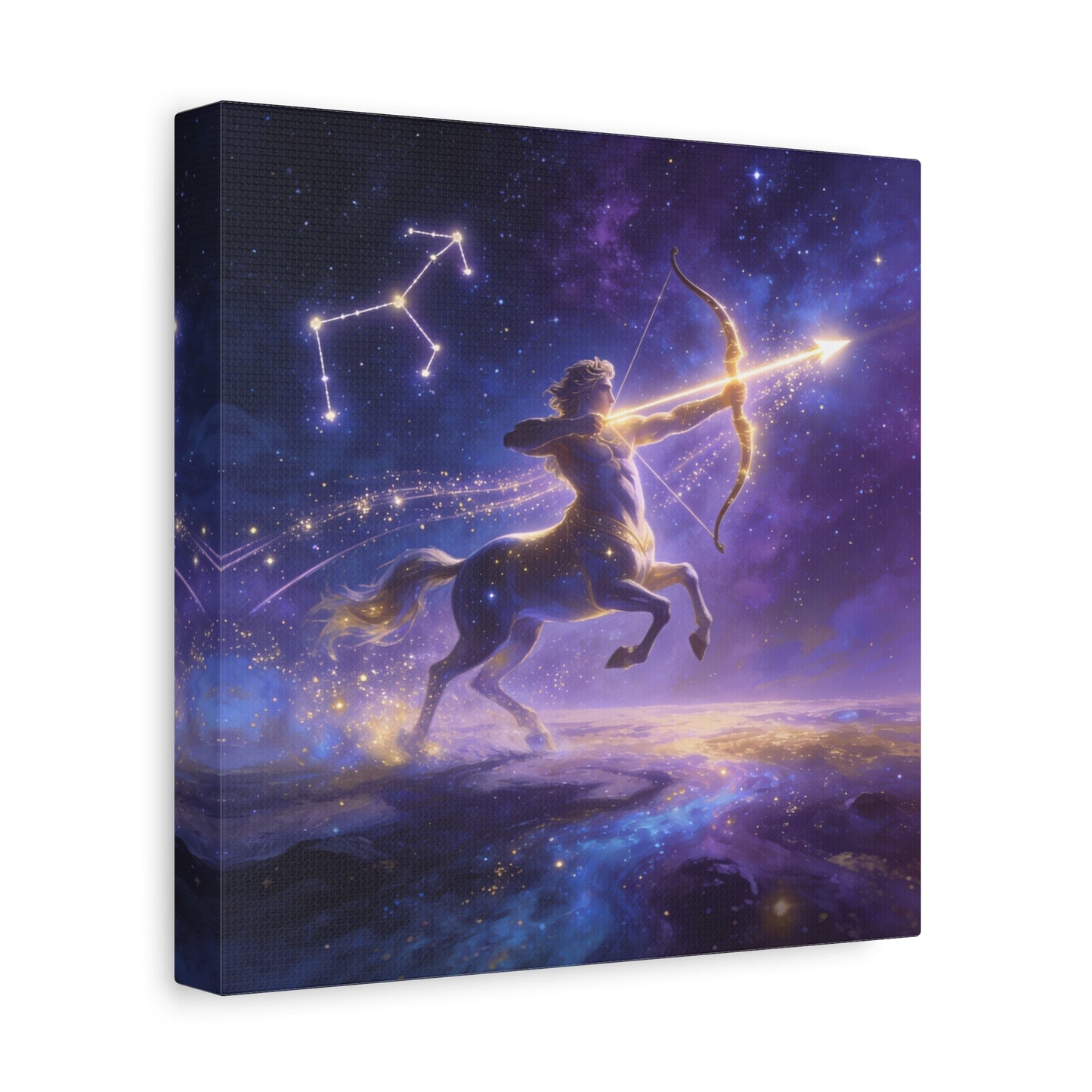 Sagittarius Zodiac Canvas Wall Art - Celestial Centaur Archer Constellation Print, Purple Galaxy Night Sky, Mythic Astrology Decor, Modern Bedroom Accent, Office Decoration - Living Room Wall Decor