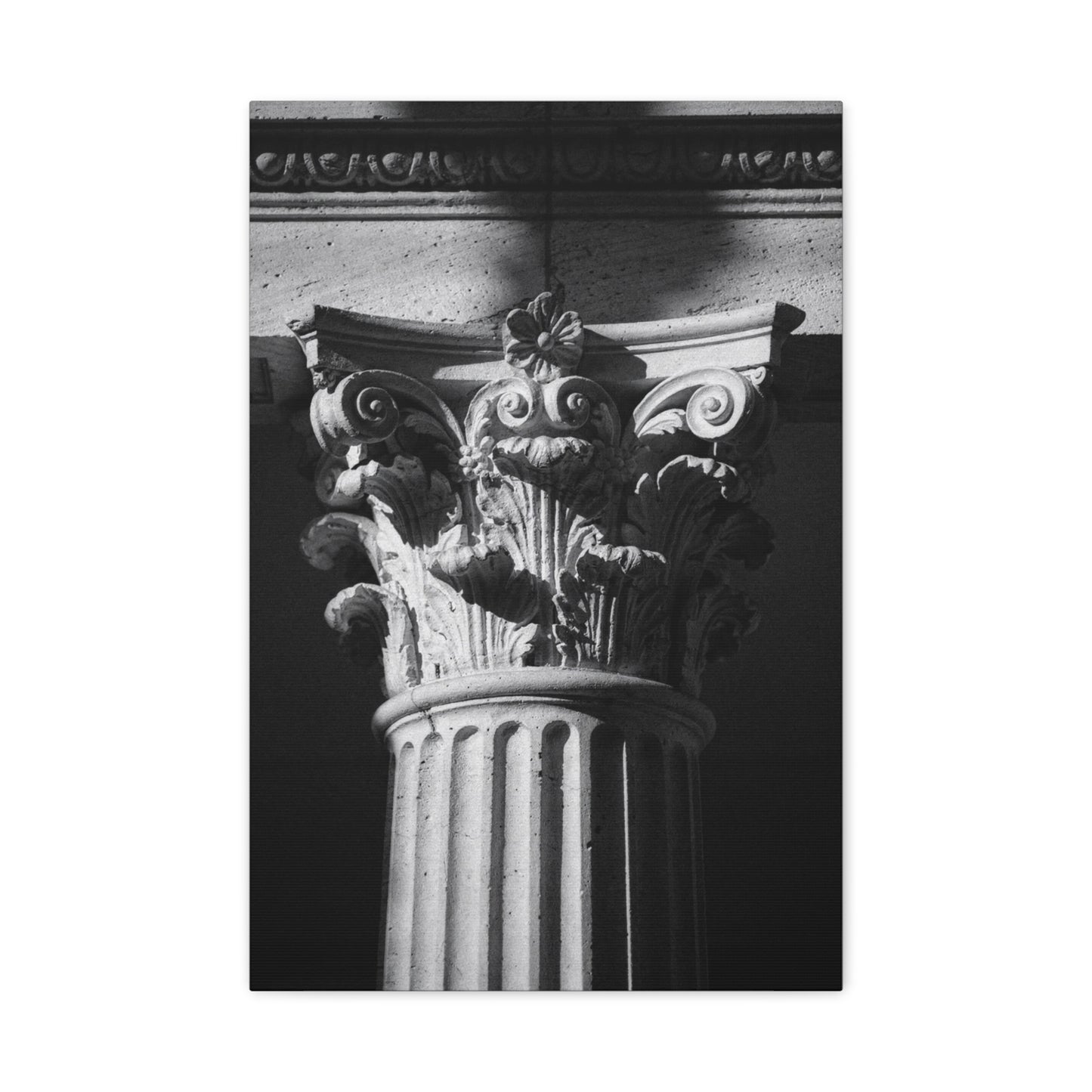 Black And White Corinthian Column Canvas Wall Art - Architectural Art Print, Dramatic Light, Matte Cotton Decor - Modern Minimalist Living Room Wall Decor, Office Art - Bedroom Home Decoration