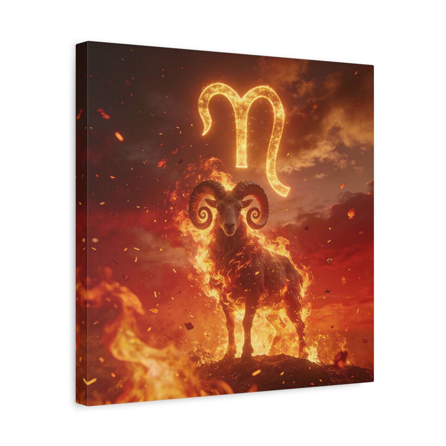 Aries Ram Canvas Wall Art - Fiery Zodiac Symbol Astrology Print, Glowing Horned Sheep Illustration - Matte Canvas Decor - Bedroom Home Decoration, Office Wall Art - Bedroom Home Decoration