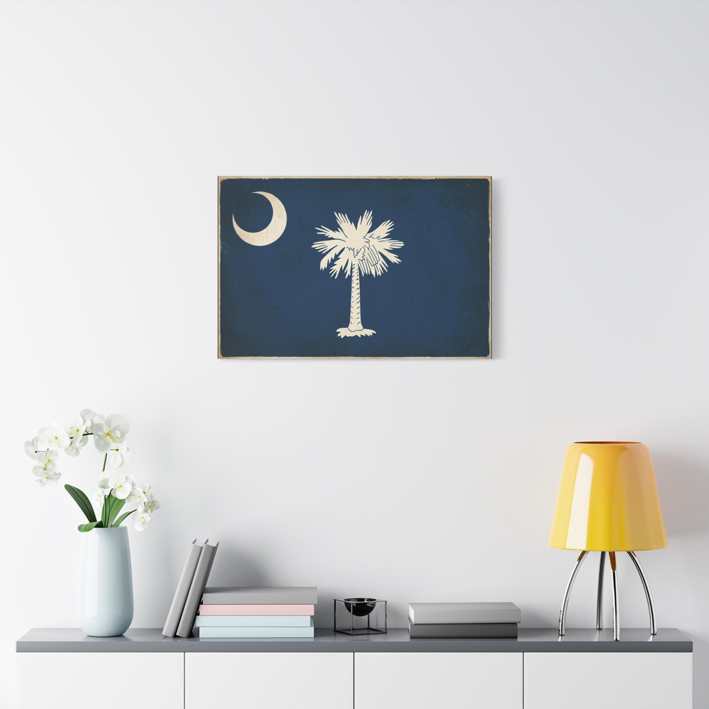 South Carolina Flag Canvas Wall Art - Crescent Moon Palmetto Tree Print, Vintage Navy State Decor - Rustic Patriotic Style - Living Room Wall Decor, Office Home Decoration - Bedroom Home Decoration