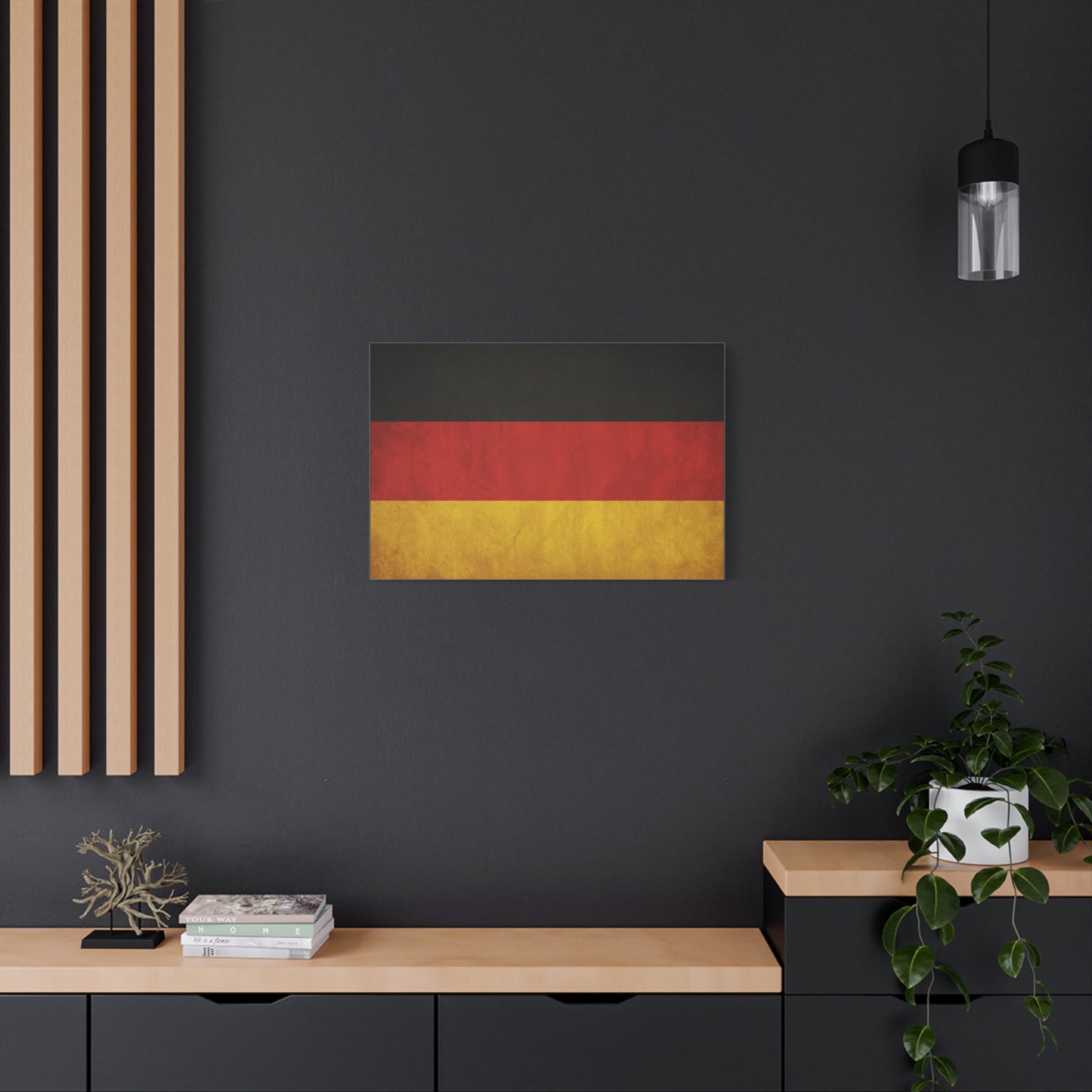German Flag Canvas Wall Art - Vintage Germany Pride Decor, Black Red Gold Horizontal Banner Print - Rustic Textured Style, Living Room Wall Decor, Office Art - Bedroom Home Decoration - Ready to Hang
