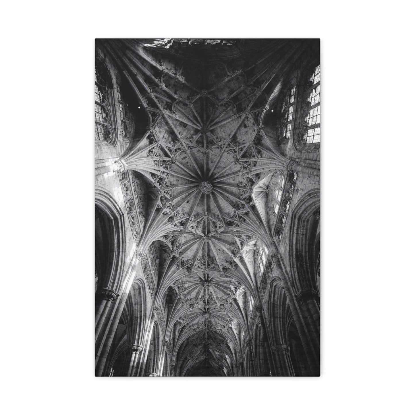 Gothic Cathedral Ceiling Canvas Wall Art - Black And White Architectural Art Print - Vaulted Ribbed Arches, Dramatic Sacred Interior - Modern Living Room Wall Decor - Bedroom Home Decoration