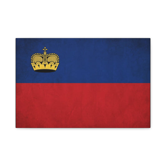 Liechtenstein Flag Canvas Wall Art - Blue Red Banner With Gold Crown - Minimalist National Print, Cotton Canvas Decor - Living Room Wall Decor, Bedroom Home Decoration - Bedroom Home Decoration