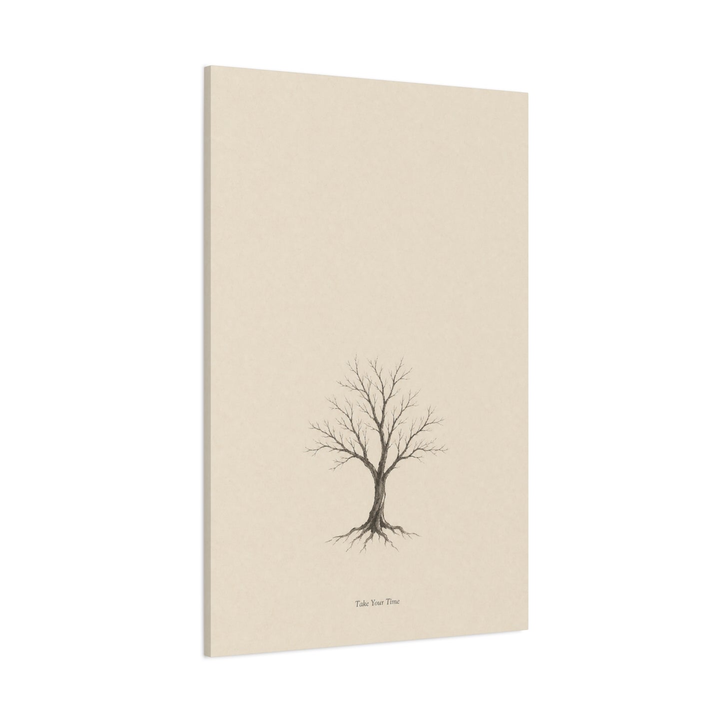 "Take Your Time" Minimalist Tree Canvas Wall Art - Neutral Botanical Print, Beige Contemporary Decor - Matte Cotton Artwork - Bedroom Home Decoration - Living Room Wall Decor - Bedroom Home Decoration