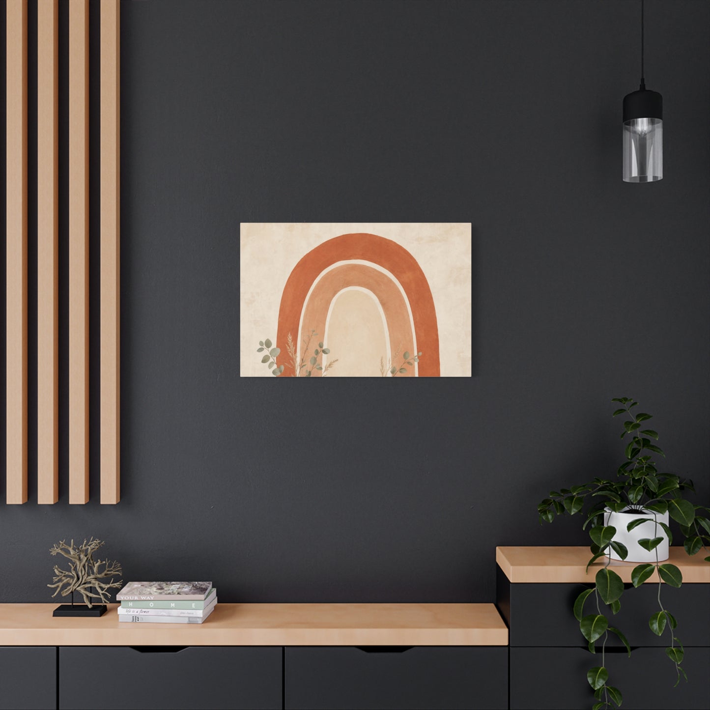 Terracotta Rainbow Canvas Wall Art - Boho Abstract Arch Painting, Neutral Nursery Decor - Minimalist Botanical Accent, Living Room Wall Decor, Bedroom Home Decoration, Meditation Space - Ready to Hang