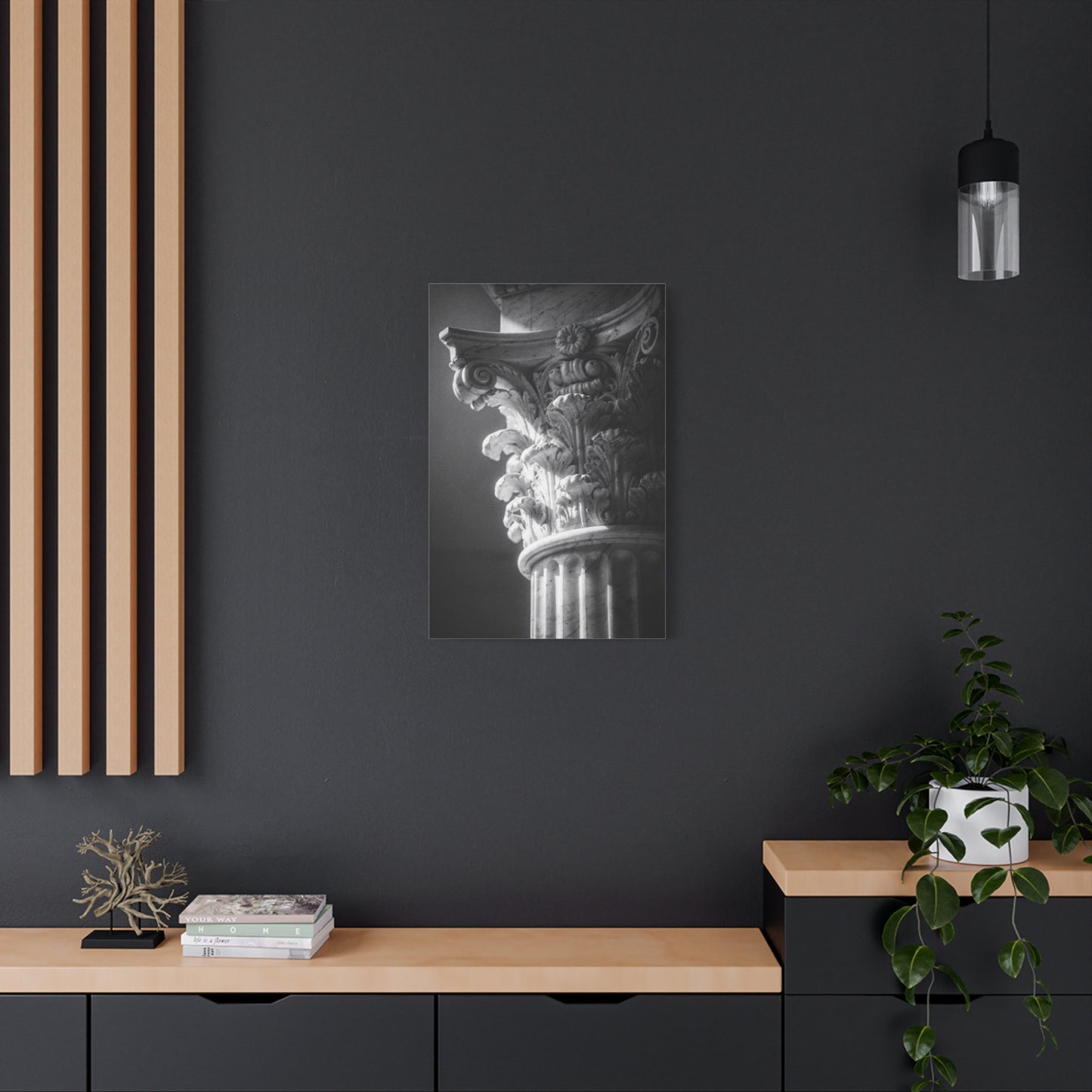 Corinthian Column Canvas Wall Art - Black And White Architectural Art Print, Matte Cotton Decor - Traditional Classical Style - Living Room Wall Decor, Office Art - Bedroom Home Decoration