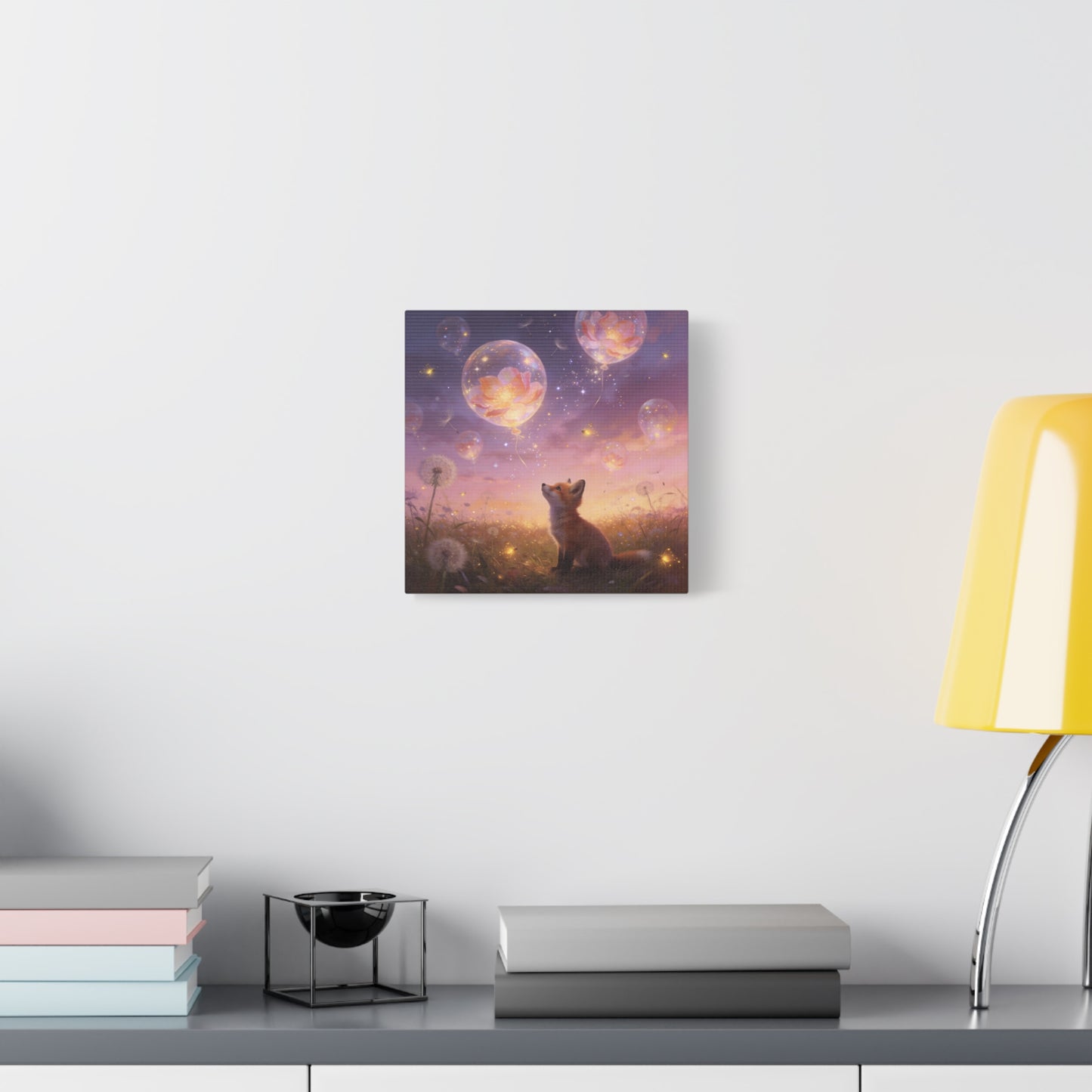 Fox Canvas Wall Art - Whimsical Fox Under Floral Balloons, Dreamy Twilight Meadow Canvas Print - Pastel Fantasy Style, Living Room Wall Decor, Bedroom Home Decoration - Bedroom Home Decoration