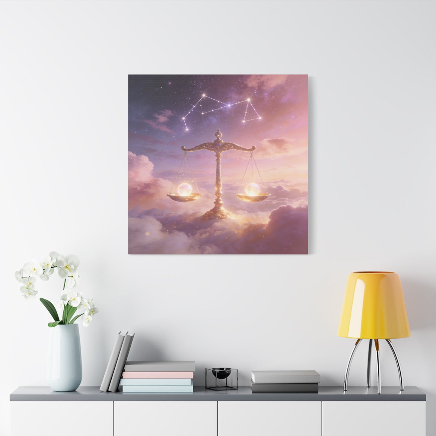 Libra Zodiac Canvas Wall Art - Celestial Scales, Pink Purple Sky, Astrology Decor - Dreamy Matte Canvas Print - Bedroom Wall Decor, Meditation Space Accent, Office Art - Bedroom Home Decoration