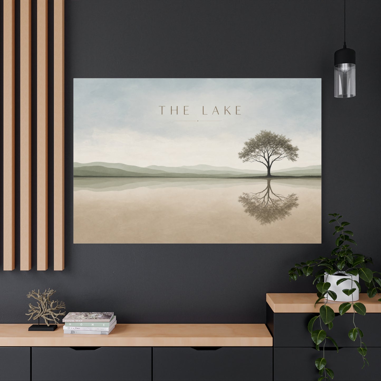 "The Lake" Lake Landscape Canvas Wall Art - Minimalist Tree Reflection Print, Serene Neutral Nature Decor - Contemporary Matte Canvas - Living Room Bedroom Office Wall Decoration - Ready to Hang