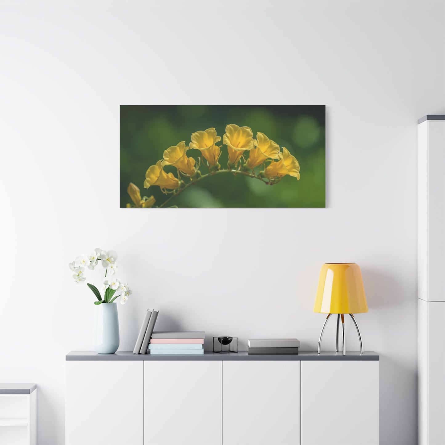 Yellow Trumpet Flower Canvas Wall Art - Botanical Macro Floral Art Print, Matte Cotton Print - Contemporary Nature Style - Bedroom Wall Decor, Living Room Home Accent - Bedroom Home Decoration