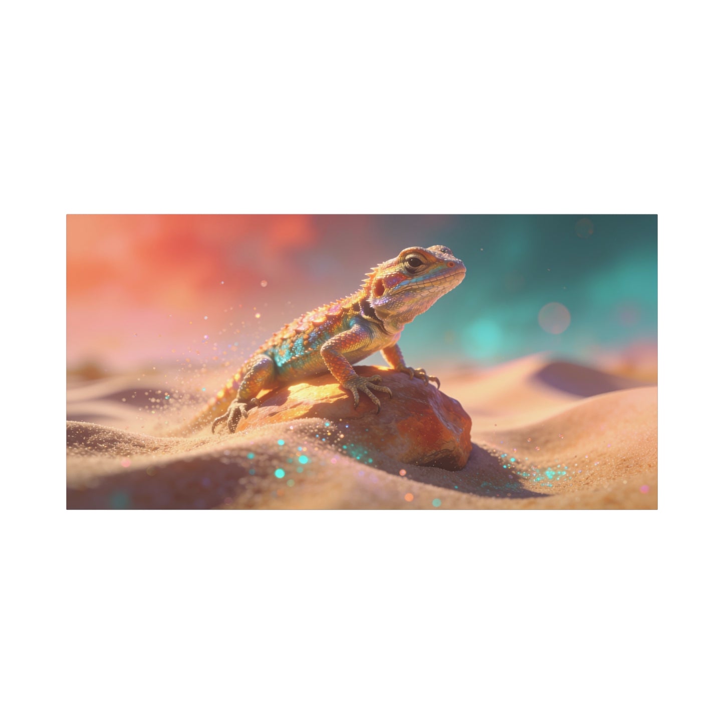 Colorful Desert Lizard Canvas Wall Art - Dreamy Wildlife Illustration, Matte Finish Canvas Print - Contemporary Fantasy Style - Living Room Wall Decor, Bedroom Home Decoration - Modern Farmhouse Style