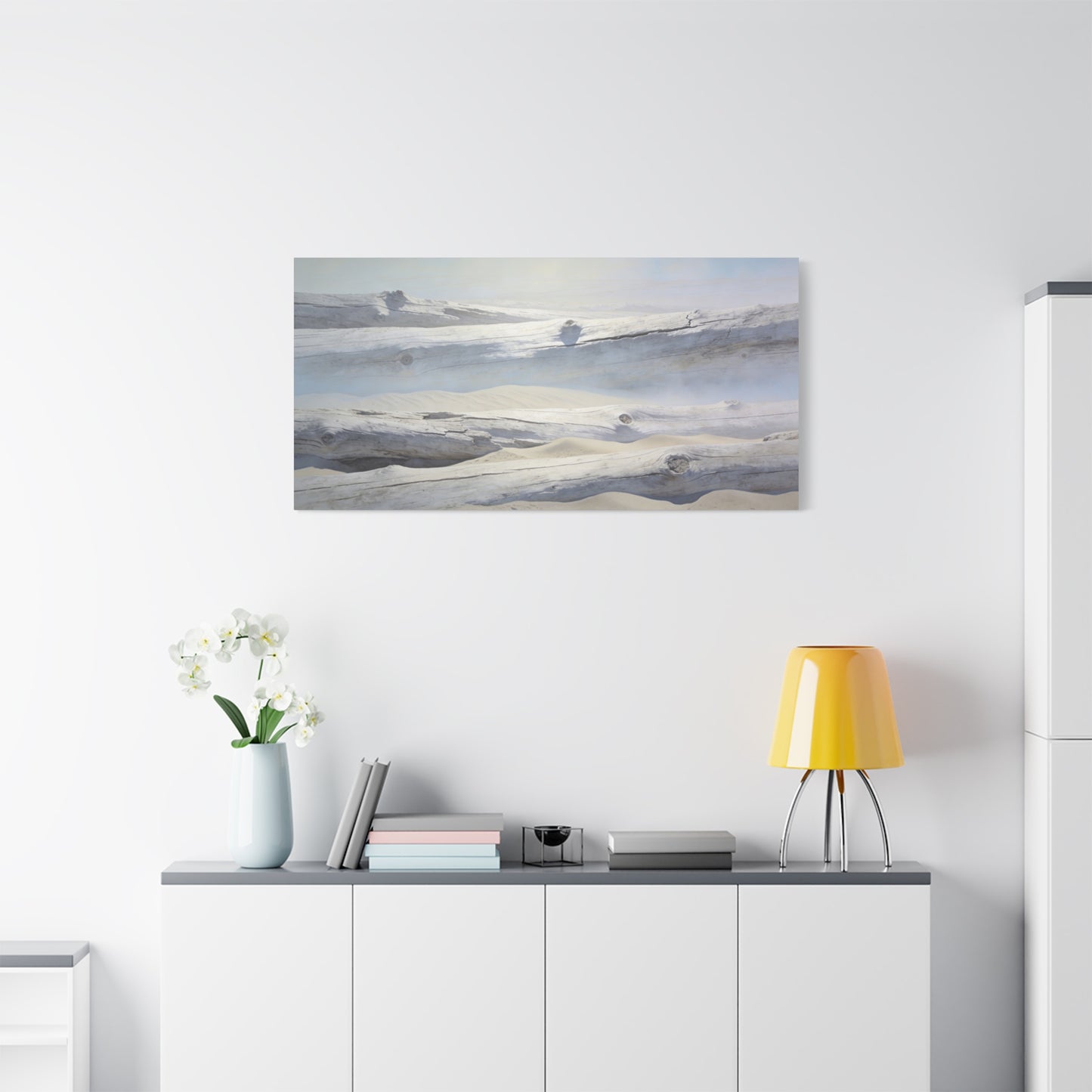 Driftwood Beach Canvas Wall Art - Coastal Sand Dunes Art Print, Soft Blue Beige Neutral Tones - Minimalist Coastal Style - Living Room Wall Decor, Bedroom Home Decoration - Ready to Hang