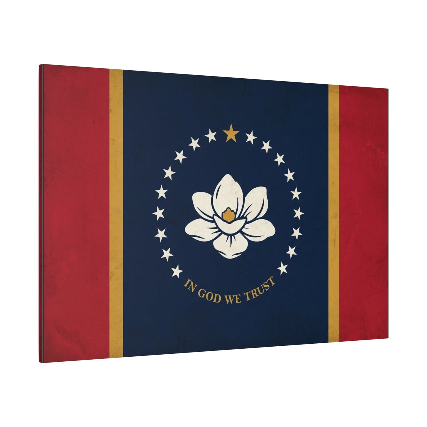"In God We Trust" Mississippi State Flag Canvas Wall Art - Magnolia Emblem, Vintage Patriotic Decor - Rustic Americana Style - Living Room Wall Decor - Ready to Hang - Bedroom Home Decoration