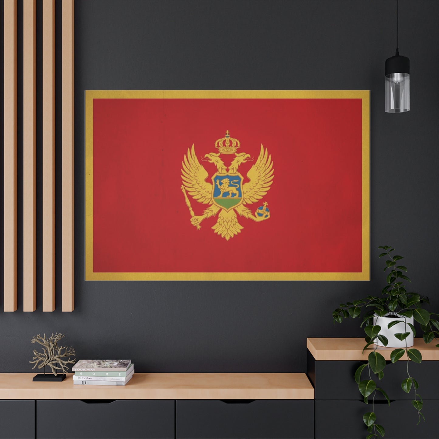 Montenegro Flag Canvas Wall Art - Red Gold Double Headed Eagle Crest Print - Vintage Heraldic Style, Living Room Wall Decor, Office Decoration - Ready to Hang - Bedroom Home Decoration - Ready to Hang