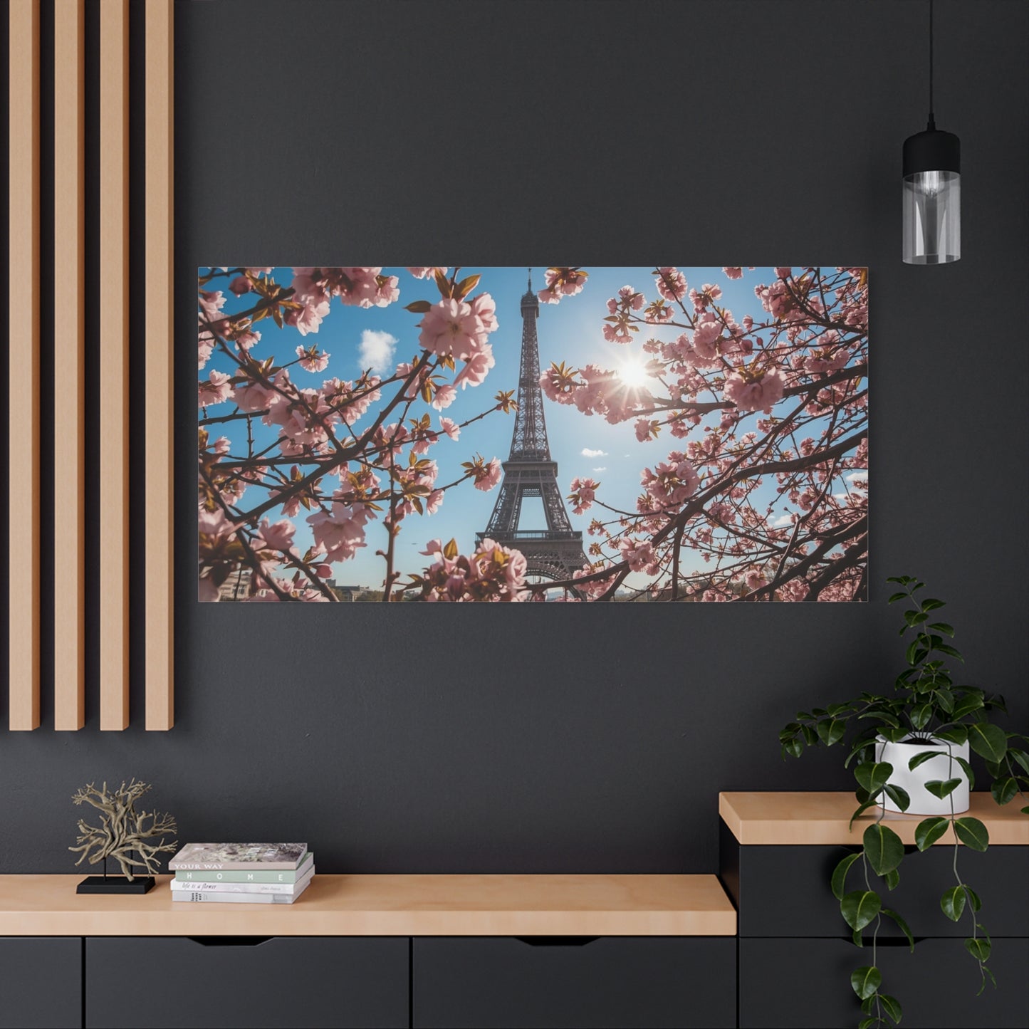 Eiffel Tower Canvas Wall Art Paris Cherry Blossom Art Print - Sunlit Spring Floral Cityscape - Matte Cotton Decor - Bedroom Home Decoration, Living Room Wall Decor - Bedroom Home Decoration
