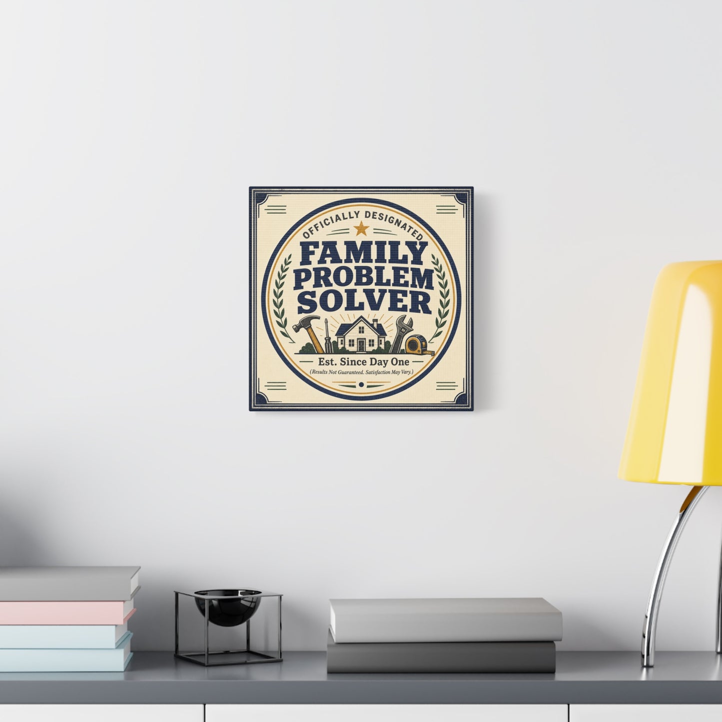 "Officially Designated Family Problem Solver" Canvas Wall Art - Vintage Typography Home Sign, Rustic Farmhouse Style, Humorous Quote Print, Living Room Wall Decor - Ready to Hang - Ready to Hang