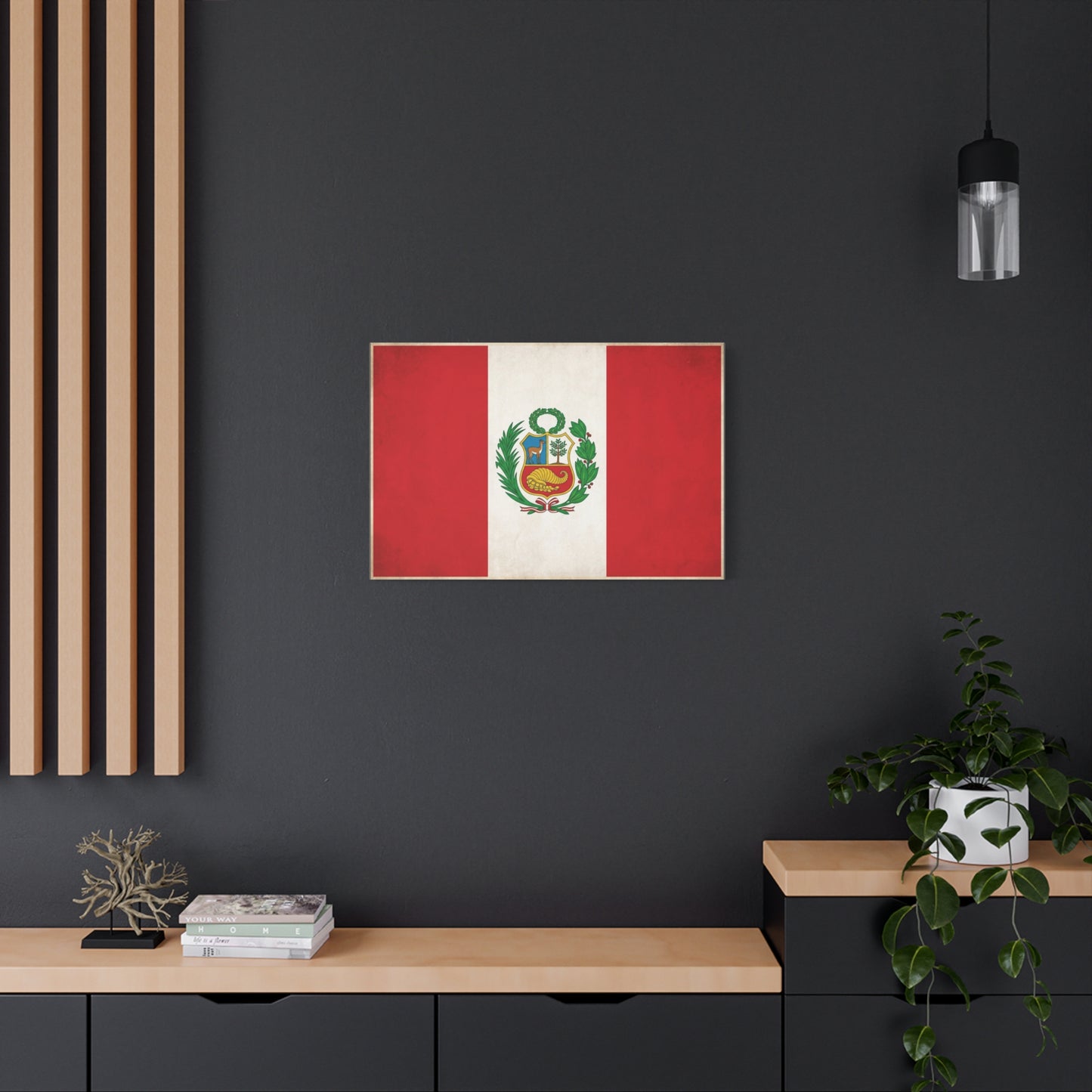 Peru Flag Canvas Wall Art - Vintage Peruvian Coat Of Arms Print, Red White Banner Decor - Traditional Patriotic Style - Living Room Home Decoration - Living Room Wall Decor - Bedroom Home Decoration