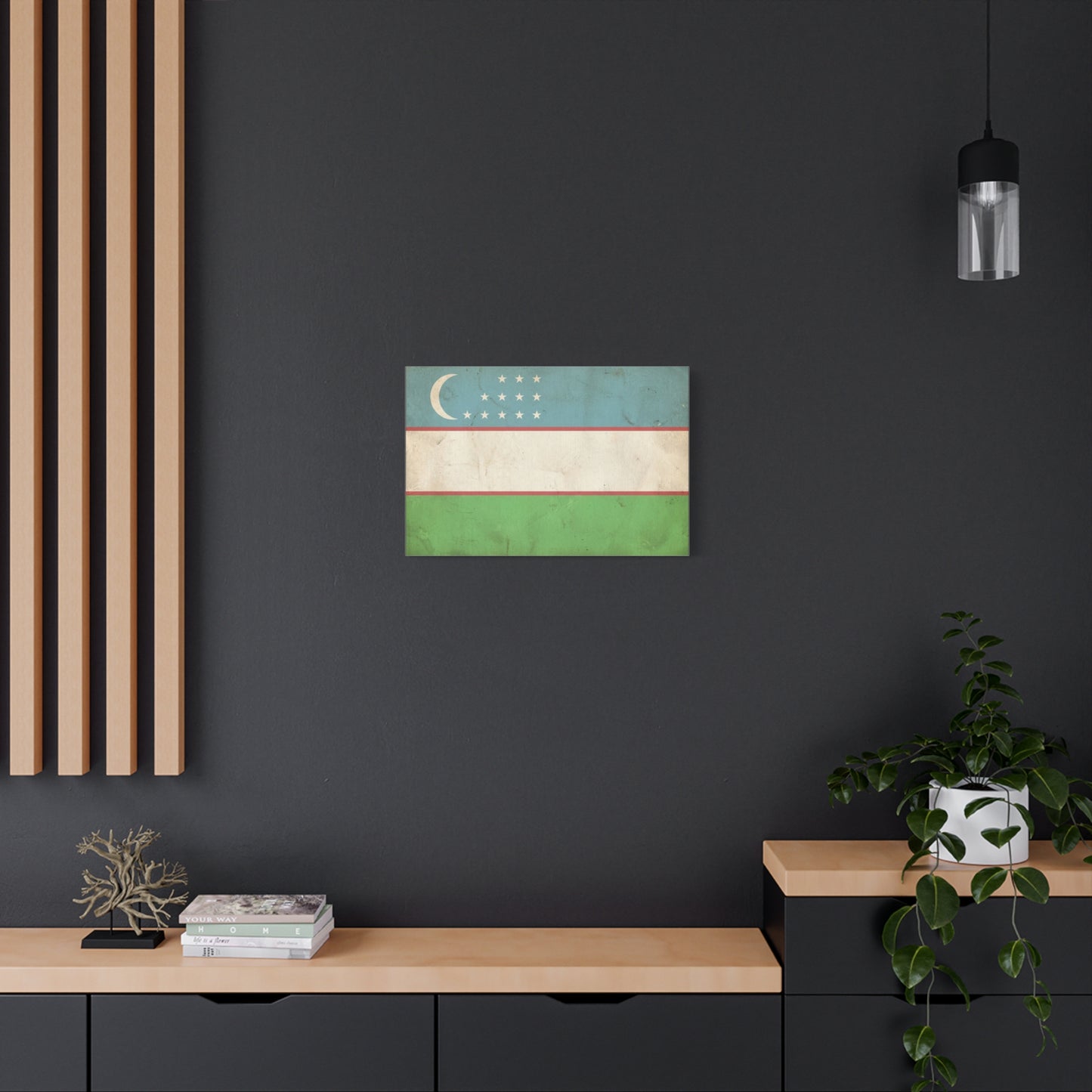 Uzbekistan Flag Canvas Wall Art - Vintage Uzbek Flag Print, Distressed Patriotic Decor - Cotton Canvas Look - Traditional Style - Living Room Wall Decor - Bedroom Home Decoration - Ready to Hang