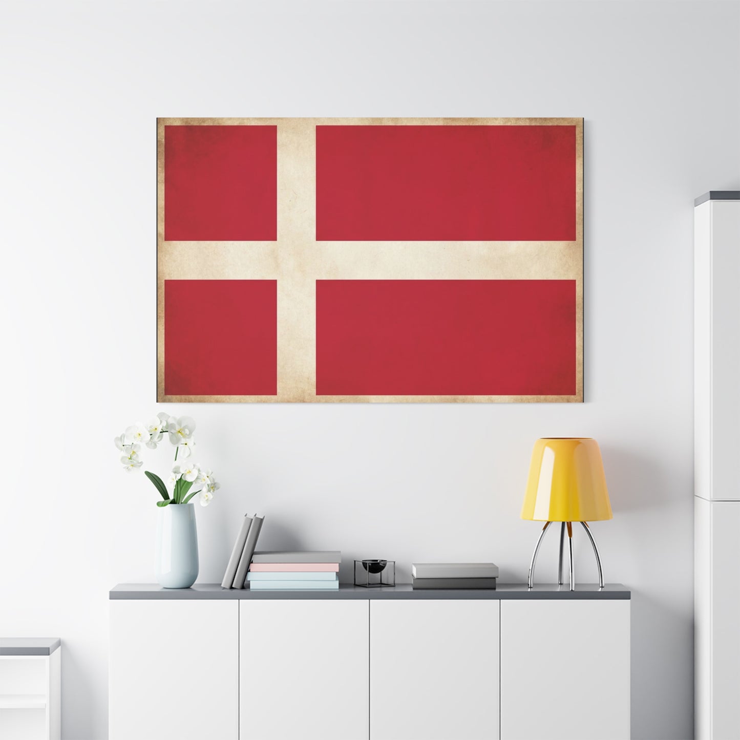 Denmark Flag Canvas Wall Art - Danish Flag Print, Vintage Nordic Decor - Minimalist Red And White Artwork - Living Room Wall Decor, Office Accent - Bedroom Home Decoration - Bedroom Home Decoration