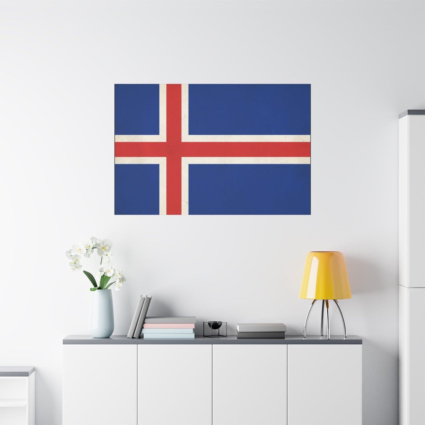 Iceland Flag Canvas Wall Art - Nordic National Banner Print, Blue Red White Cross Design - Vintage Style, Patriotic Wall Decor - Living Room Home Decoration, Office Art - Bedroom Home Decoration