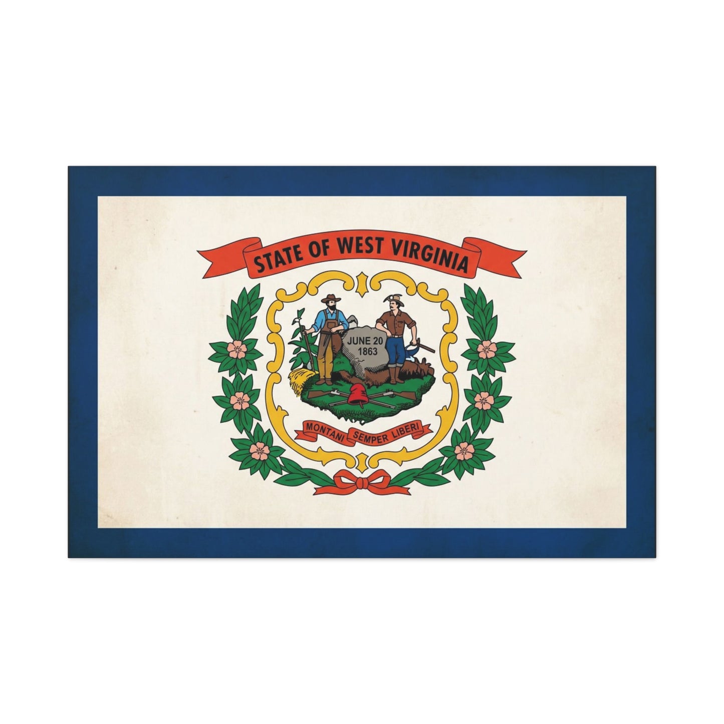 "State Of West Virginia" Flag Canvas Wall Art - Vintage State Seal Print, June 20 1863, Montani Semper Liberi - Patriotic Heritage Decor - Living Room Home Decoration - Office Wall Art - Ready to Hang